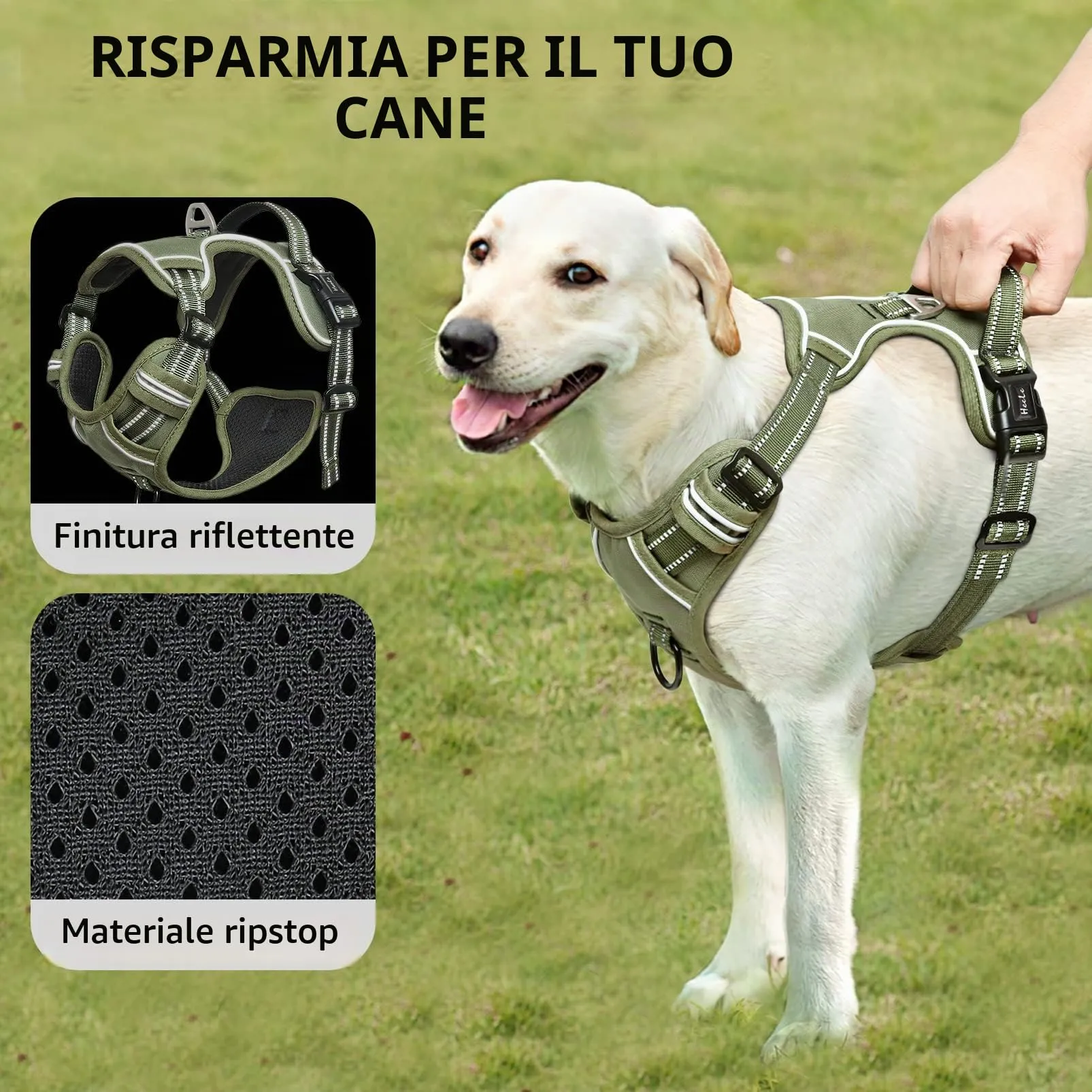 HEELE Pettorina Cane Riflettente Regolabile No-pull con Manico, Verde, S - immagine 4