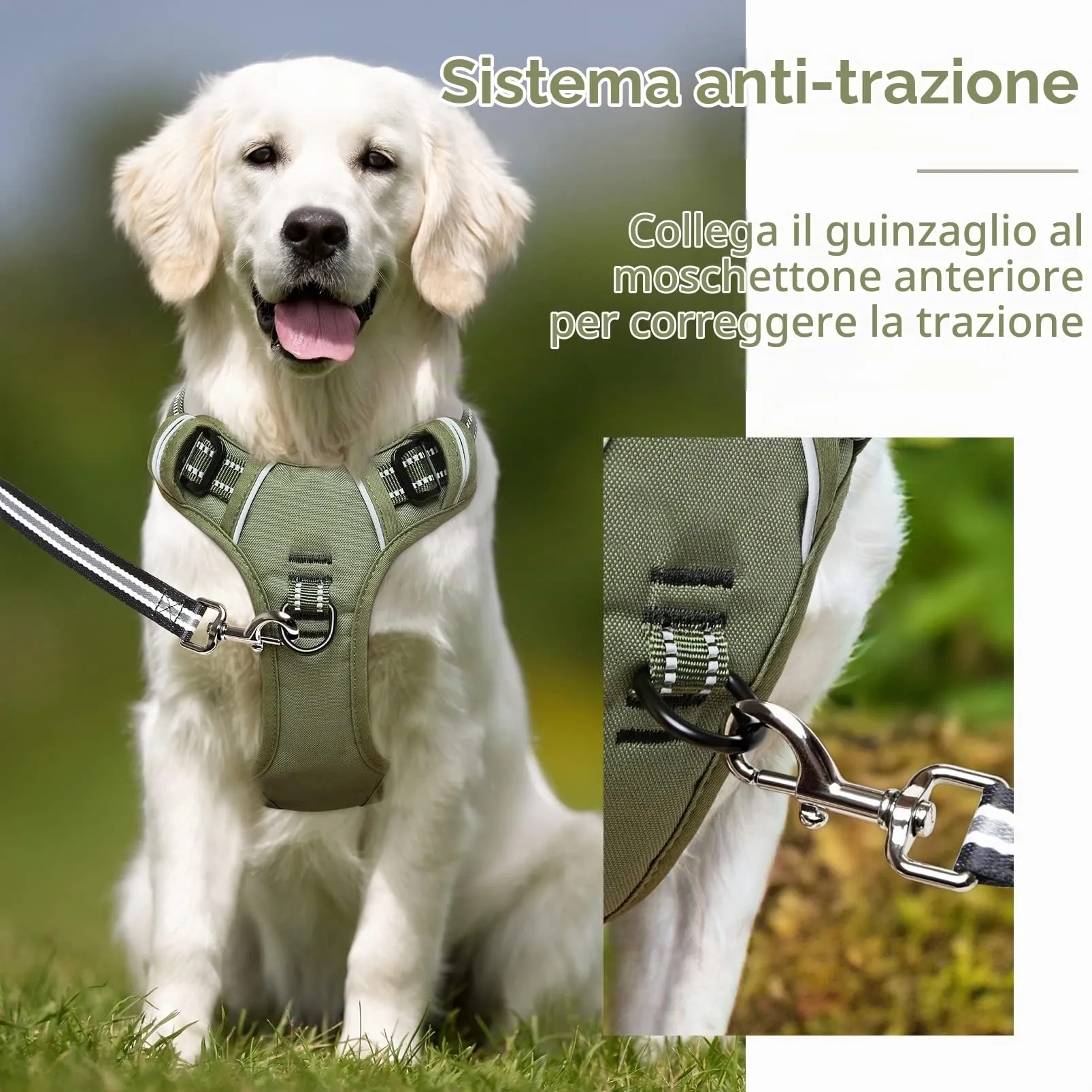 HEELE Pettorina Cane Riflettente Regolabile No-pull con Manico, Verde, S - immagine 6