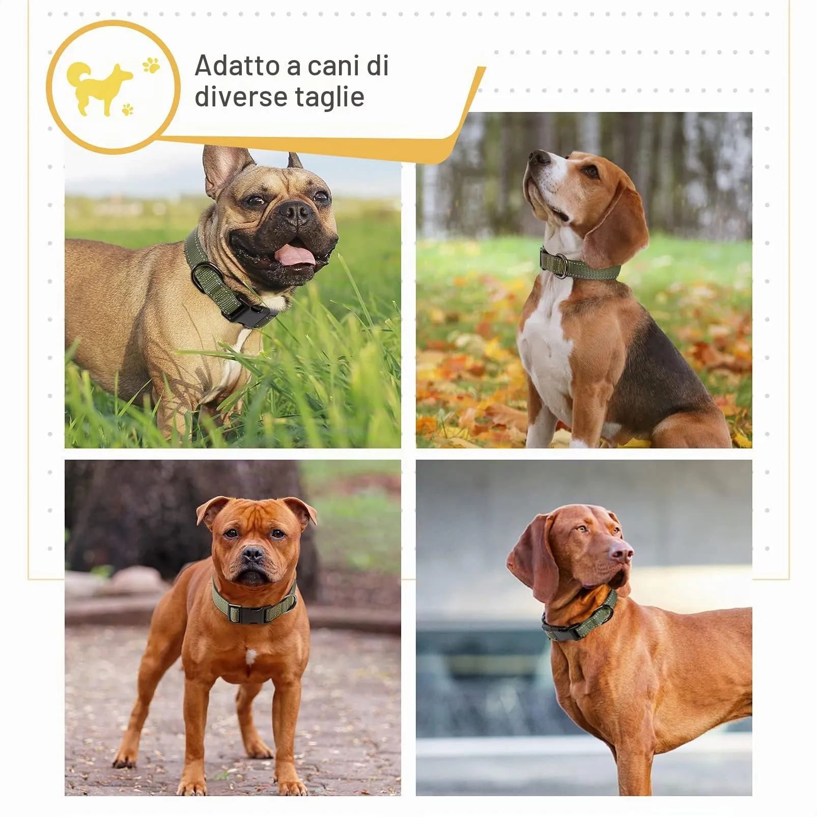 HEELE Collare per Cani, Collare Cane Riflettente Imbottito Nylon Regolabile Traspirante Collari per Cani di Taglia Grande, Verde, L(44-66cm) - immagine 5