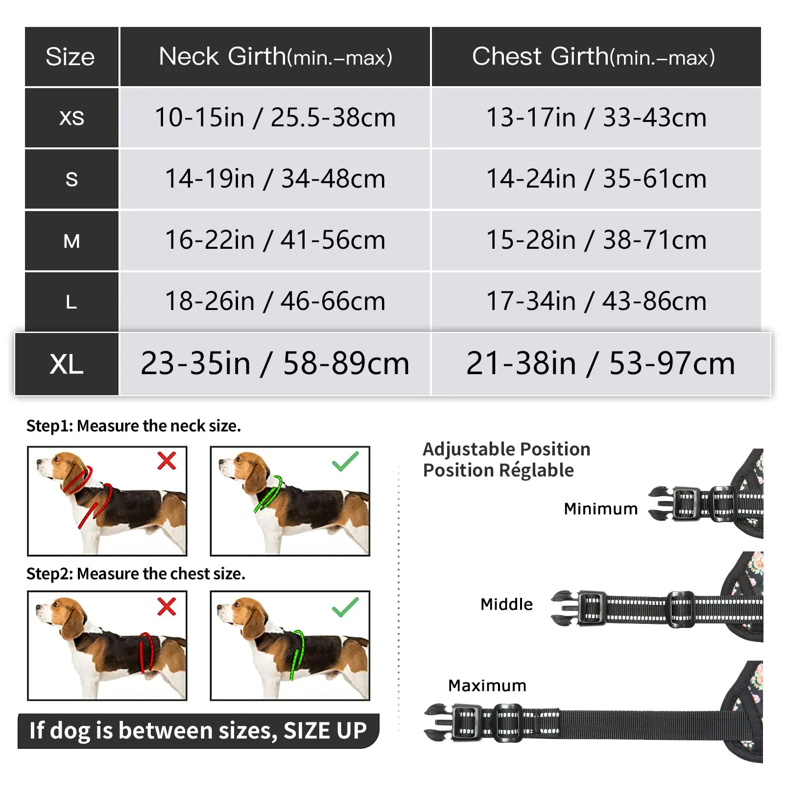 HEELE Pettorina Cane Taglia Grande con Motivo Stampato, Riflettente Pettorina Addestramento Cani Anti Tiro con 2 Ganci in Metallo + Maniglia, Gilet per Cani Regolabile, Fiori-Nero, XL - immagine 2