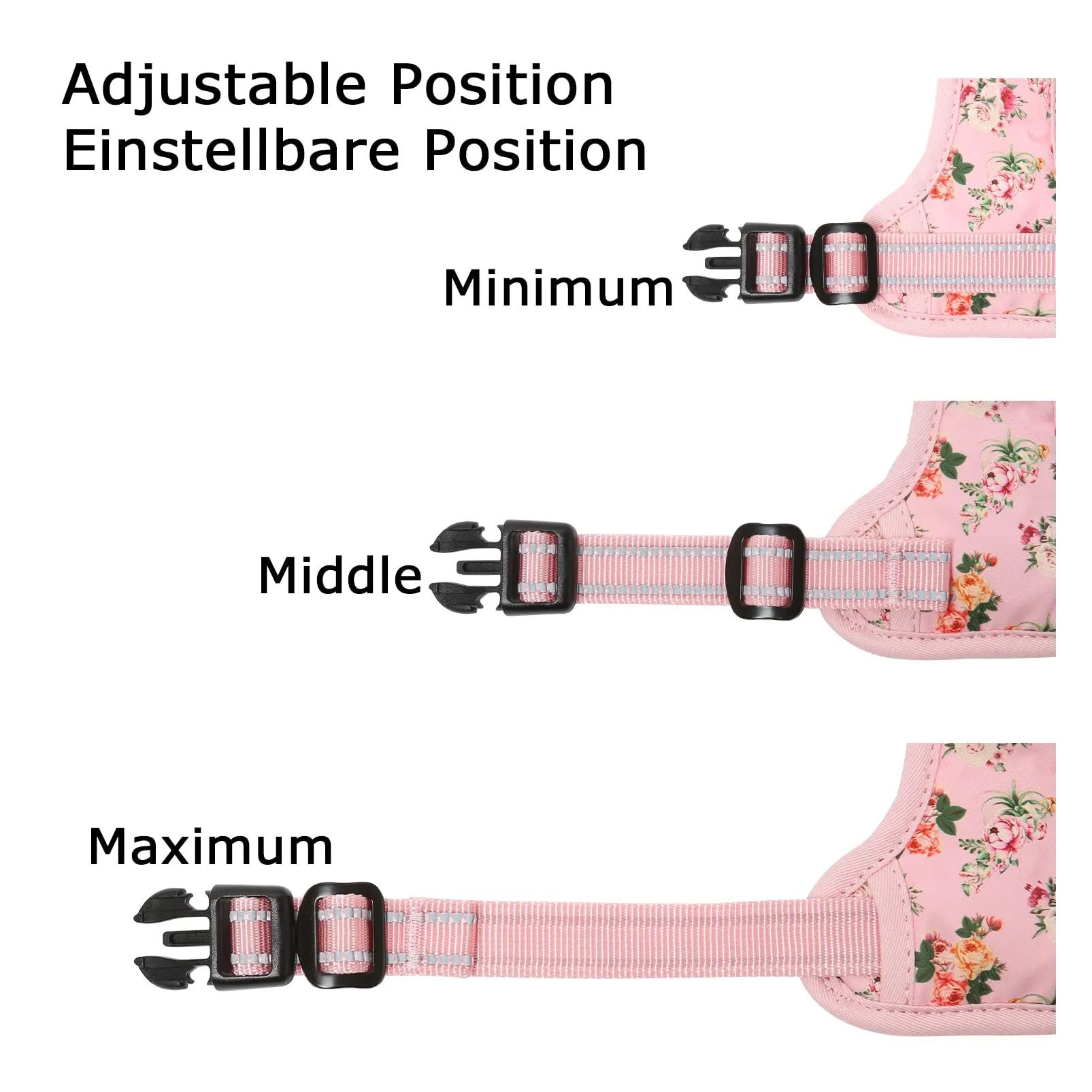 HEELE Pettorina Cane Taglia Piccola con Motivo Stampato, Riflettente Pettorina Addestramento Cani Anti Tiro con 2 Ganci in Metallo + Maniglia, Gilet per Cani Regolabile per Camminare, Fiori-Rosa, XS - immagine 6