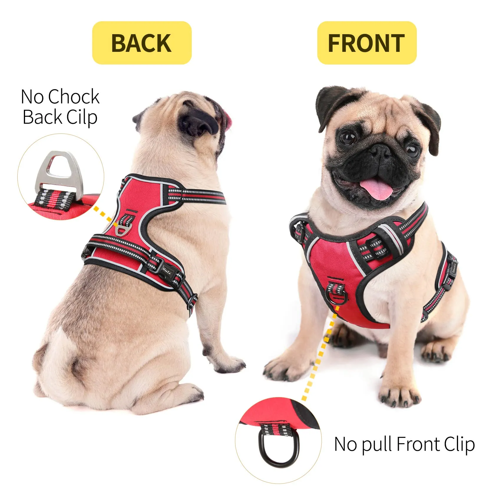 HEELE Pettorina Cane No-pull Riflettente Regolabile con Manico, Rosso, XS - immagine 3