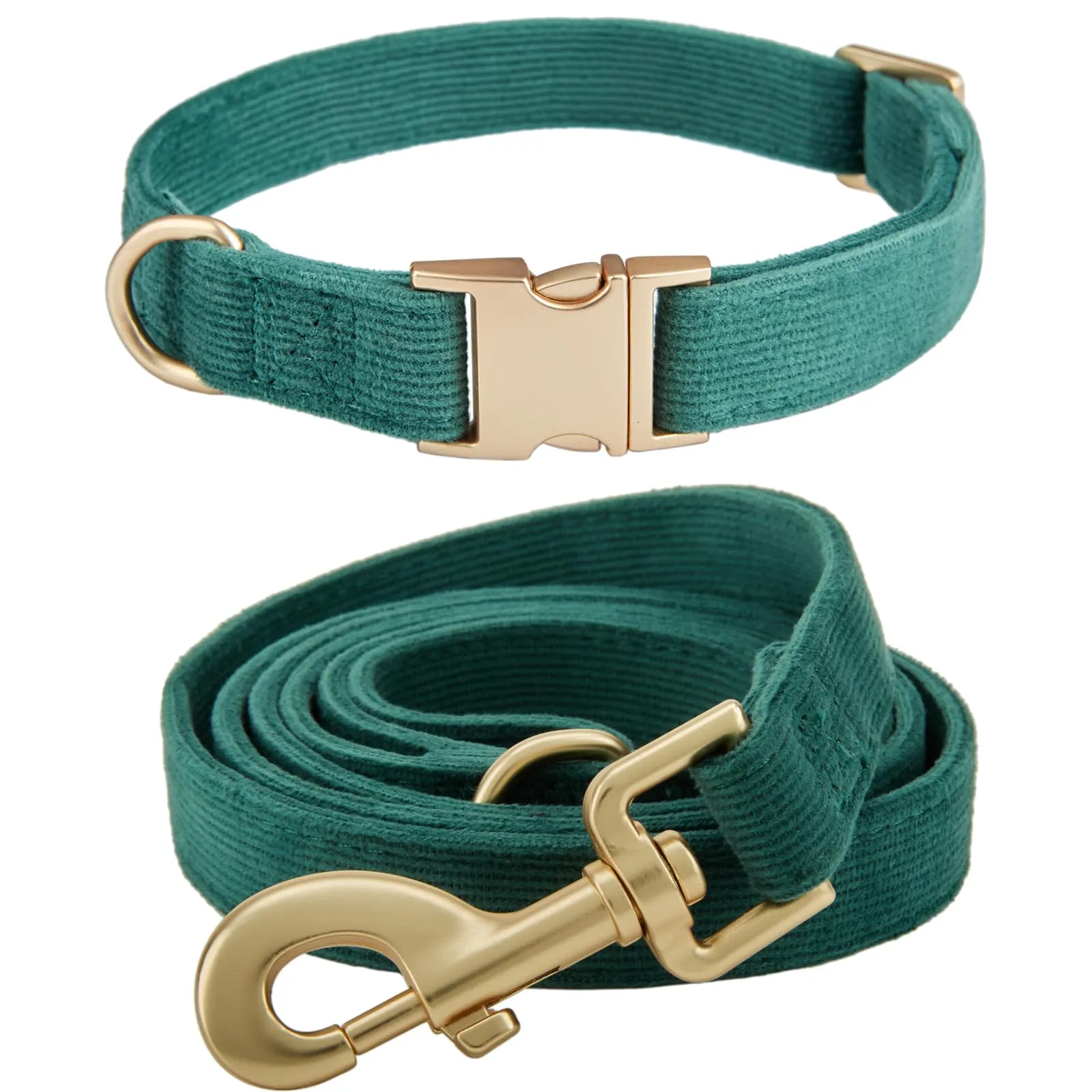 YUDOTE Set di Collare e Guinzaglio per Cani Piccolo, Morbido Collare e Guinzaglio in Corduroy Non Irritante Combinazione Abbinata per Passeggiate Quotidiane, Verde - immagine 1