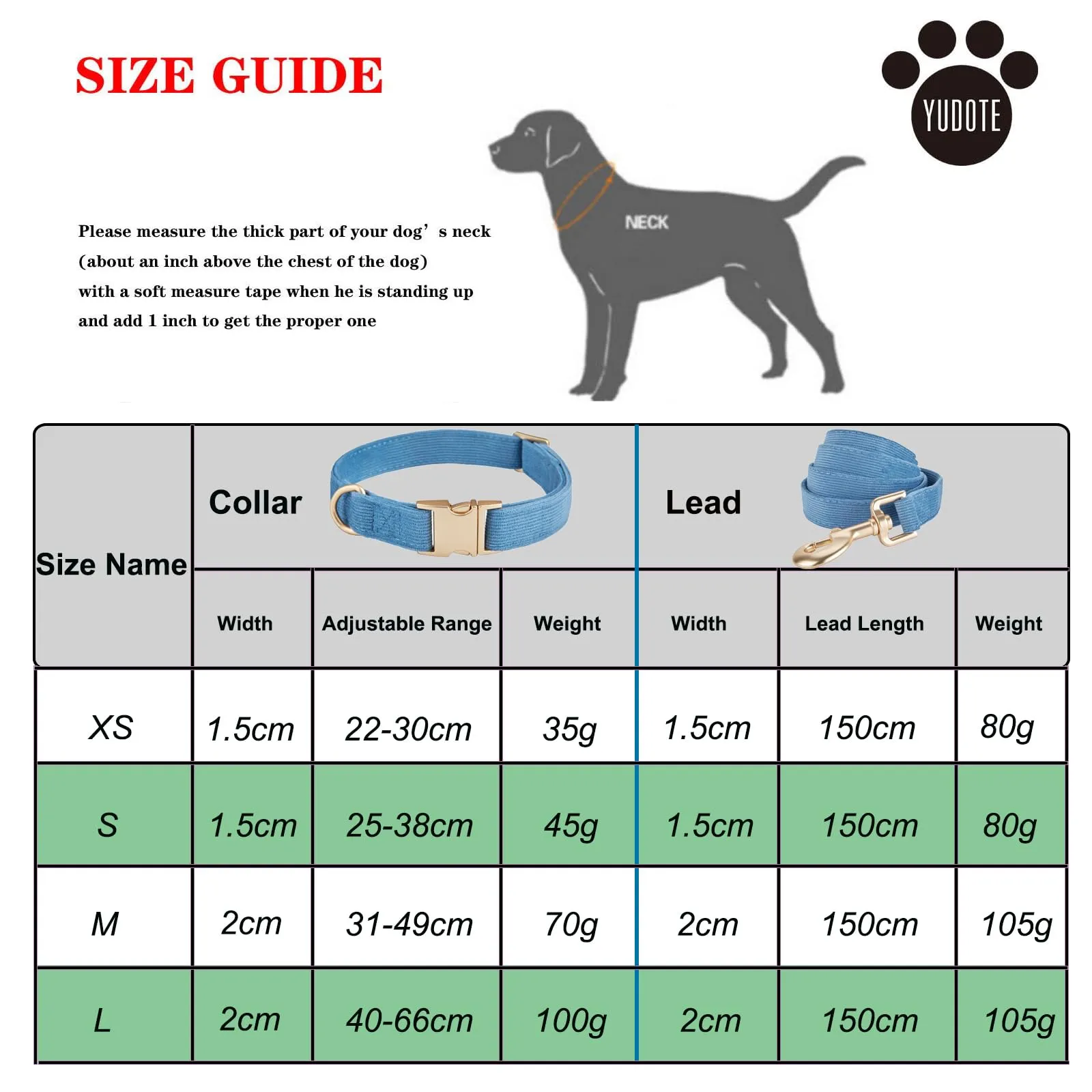 YUDOTE Set di Collare e Guinzaglio per Cani Piccolo, Morbido Collare e Guinzaglio in Corduroy Non-irritante Combinazione Abbinata per Passeggiate Quotidiane, Blu - immagine 2