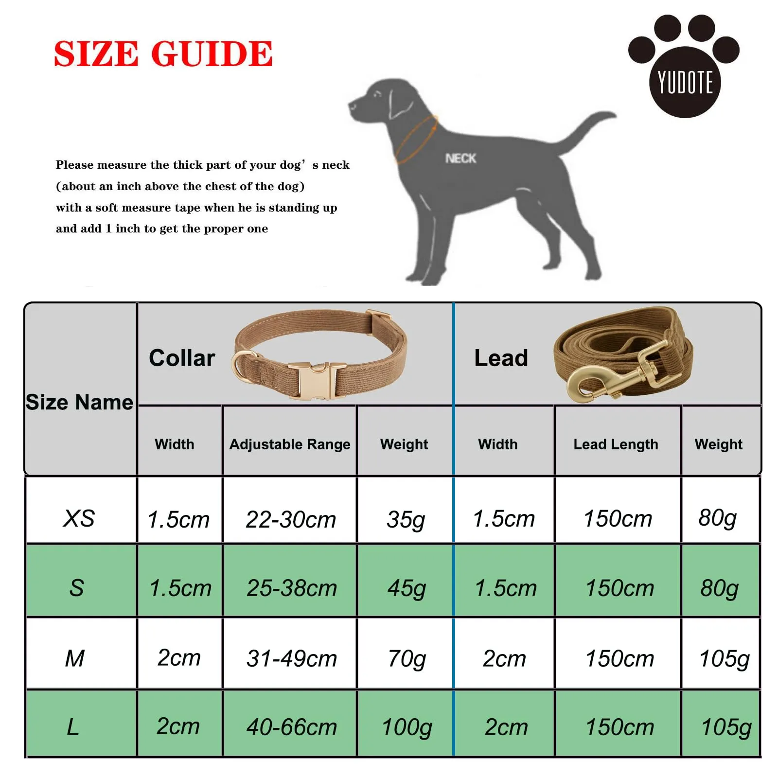 YUDOTE Set di Collare e Guinzaglio per Cani Piccolo, Morbido Collare e Guinzaglio in Corduroy Non-irritante Combinazione Abbinata per Passeggiate Quotidiane, Marrone - immagine 3