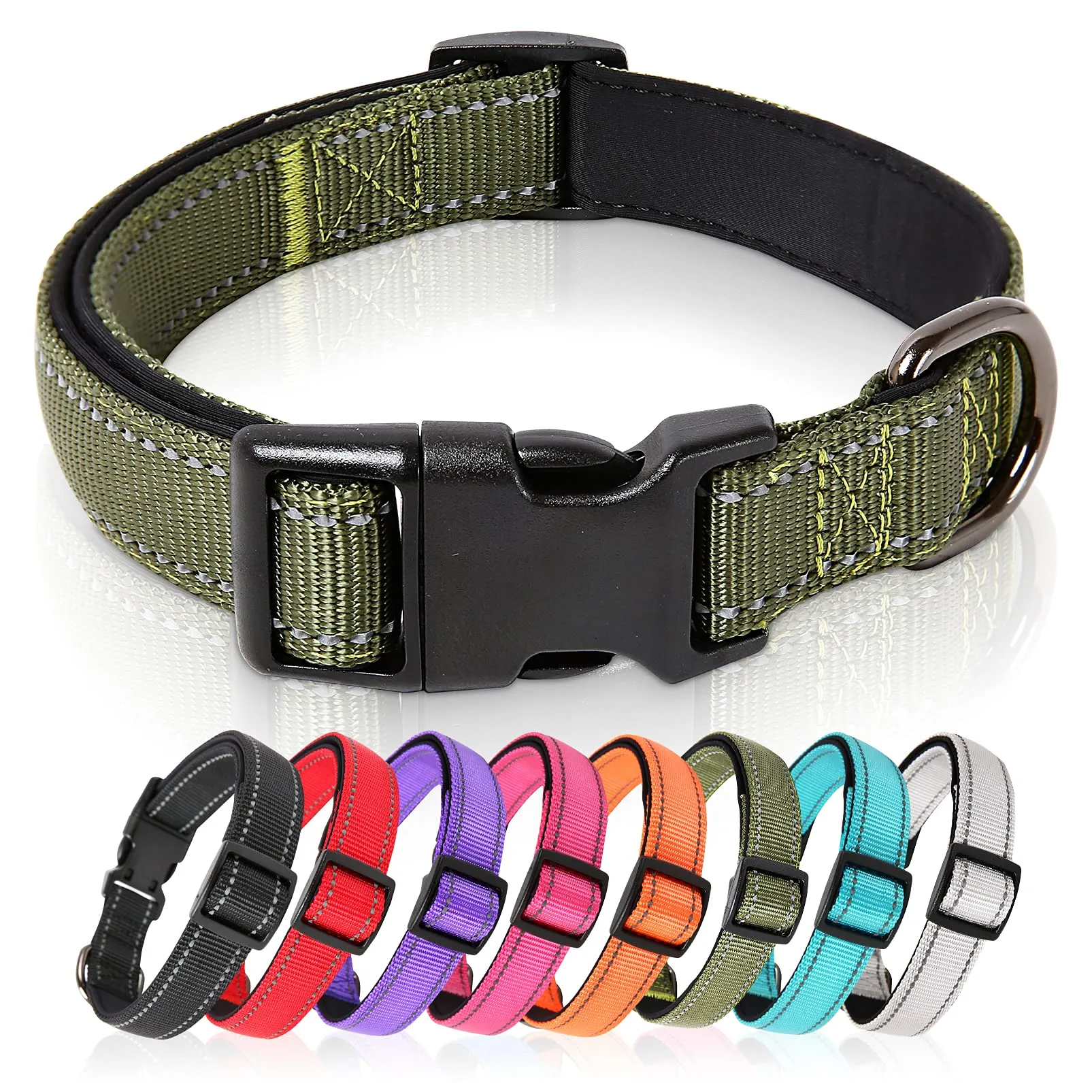 HEELE Collare per Cani, Collare Cane Riflettente Imbottito Nylon Regolabile Traspirante Collari per Cani di Taglia Piccola, Verde, XS(20-30cm) - immagine 1