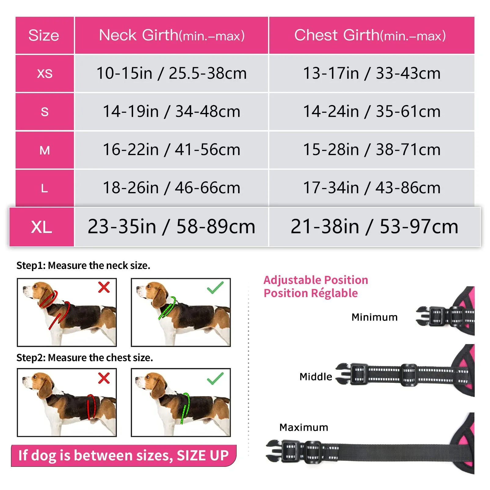HEELE Pettorina Cane No Pull Imbracatura Riflettente e Traspirante, con Gancio in Metallo e Manico Imbottita, Pettorina Cane Taglia Grande per Addestrare Le Passeggiate, Rosso Rosa, XL - immagine 3