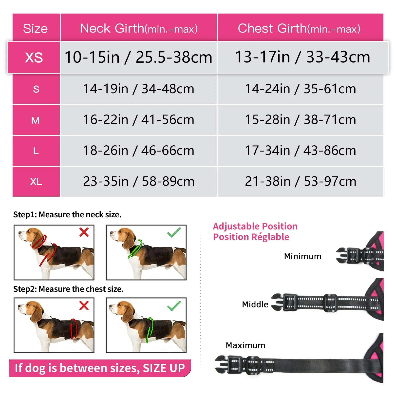 HEELE Pettorina Cane No-pull Riflettente Traspirante, Rosso Rosa, XS - immagine 2
