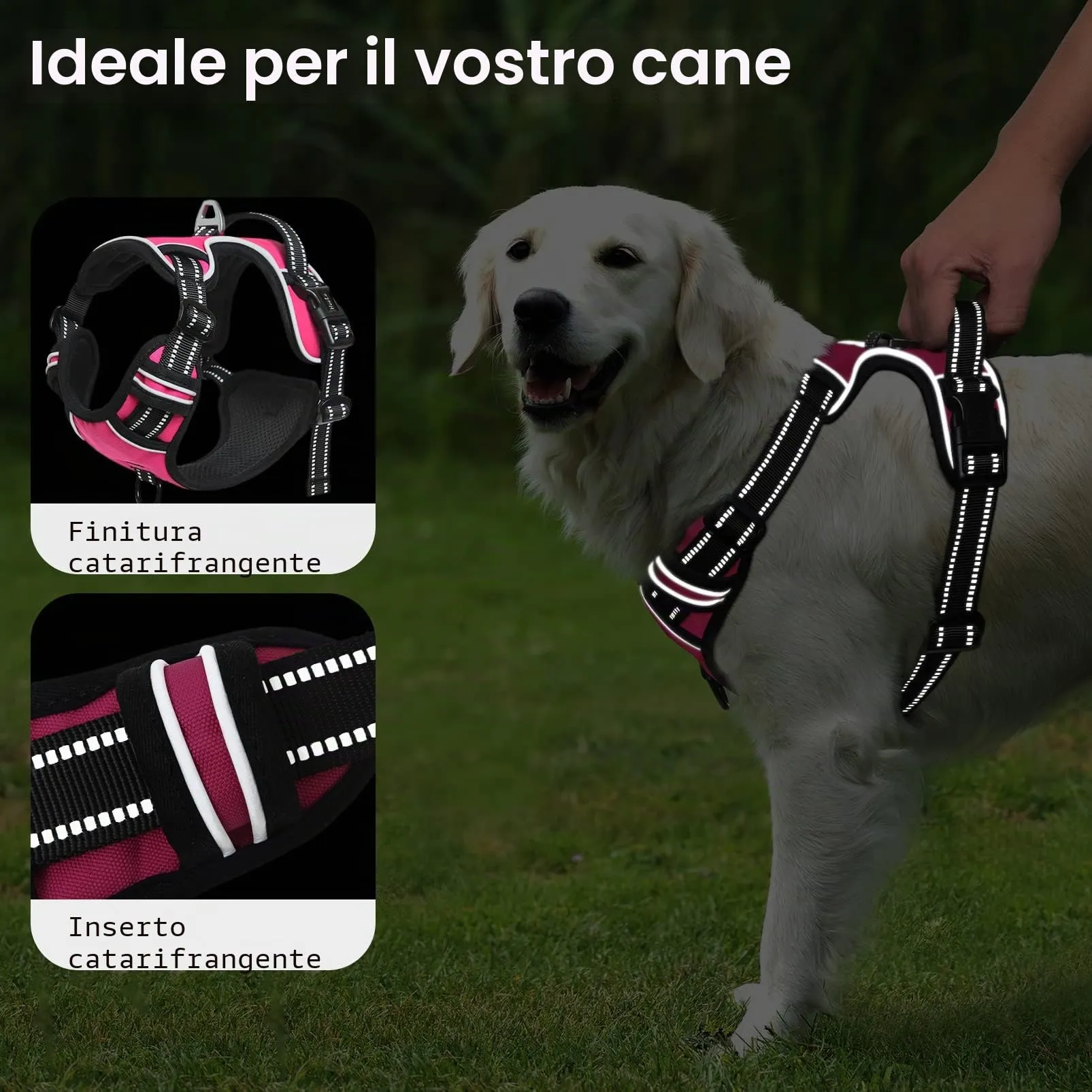 HEELE Pettorina Cane Taglia Media Riflettente Pettorina Addestramento Cani Anti Tiro con 2 Ganci in Metallo + Comodo Maniglia, Gilet per Cani Regolabile per Camminare, Rosso Rosa, M - immagine 6