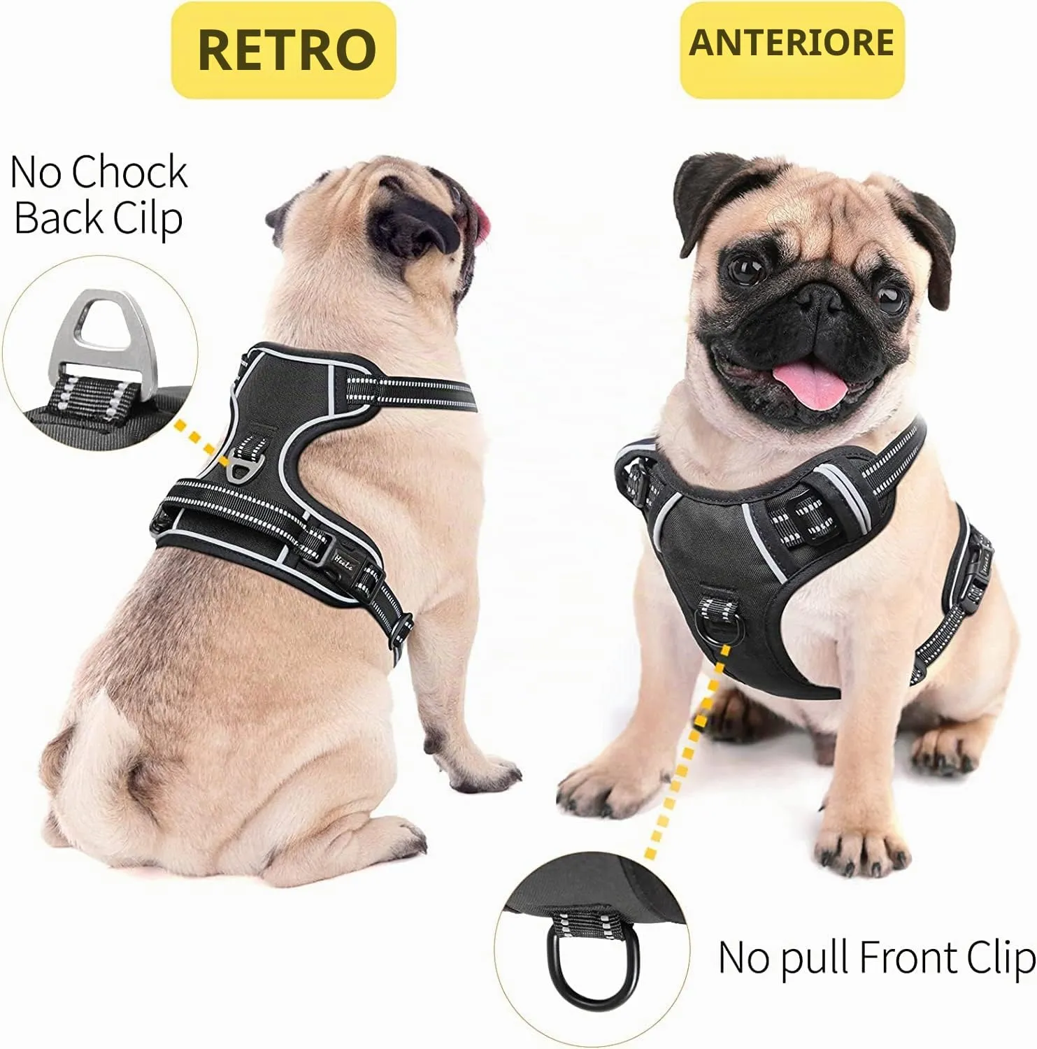 HEELE Pettorina Cane Riflettente No-pull Regolabile con Manico, Nero, XS - immagine 4