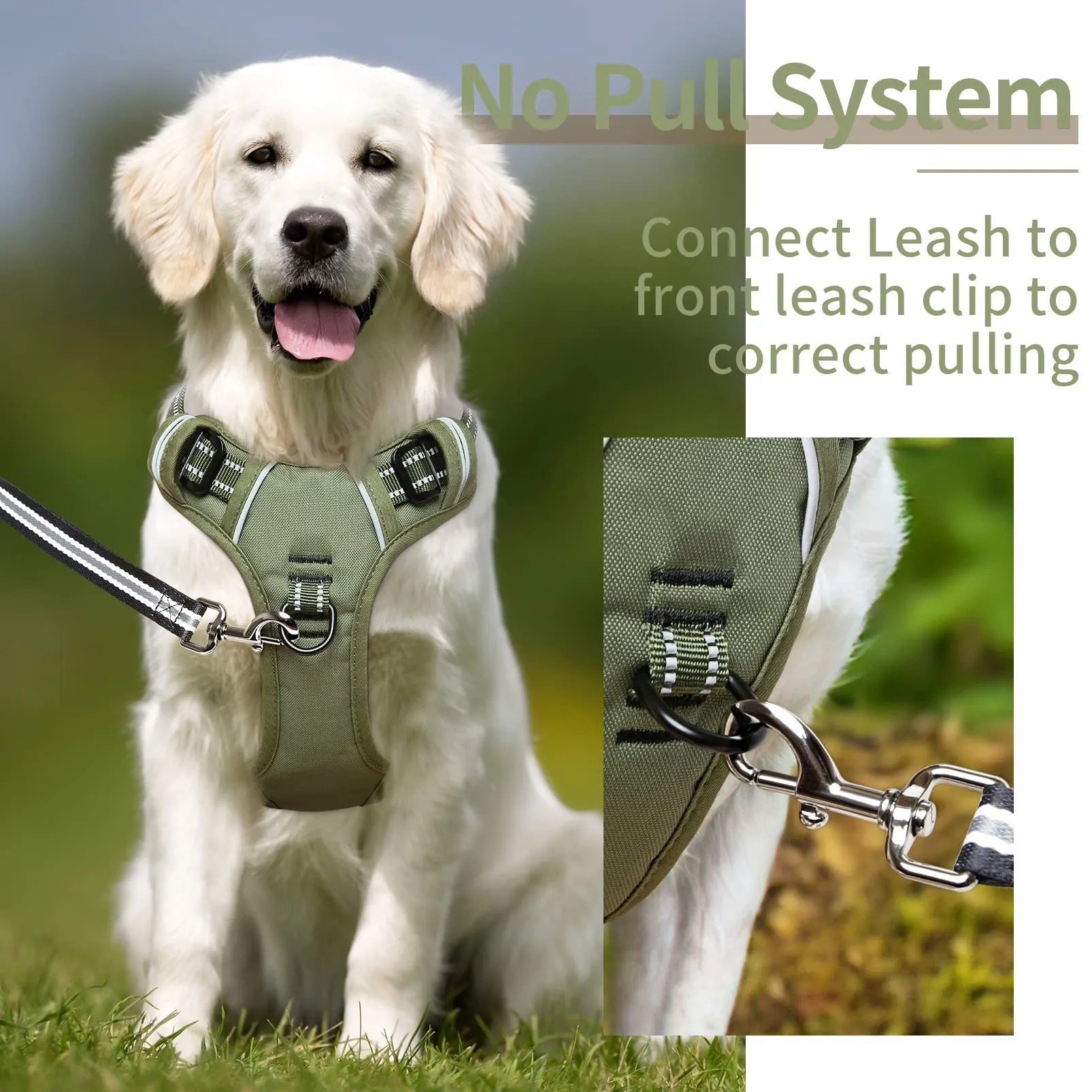 HEELE Pettorina Cane Riflettente Regolabile No-pull con Manico, Verde, XS - immagine 6