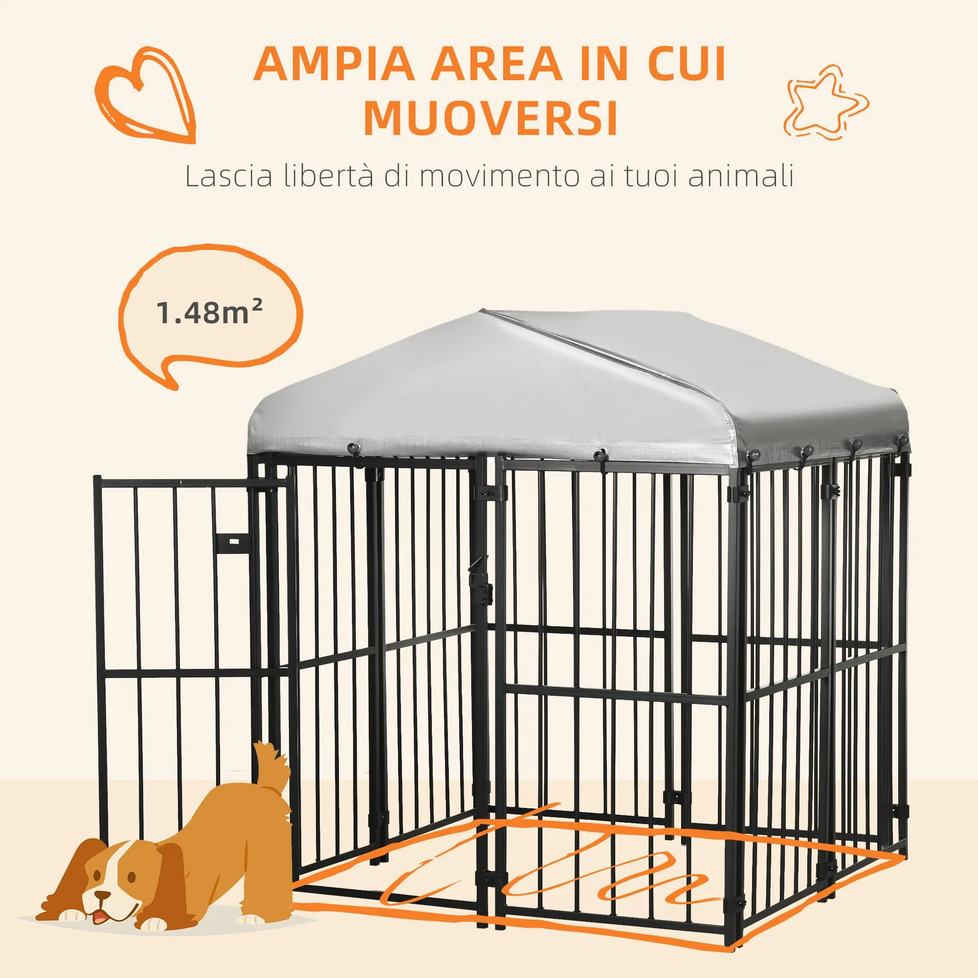 PawHut Recinto per Cani Taglia Piccola e Media con Tettuccio 122x122x138cm - immagine 4