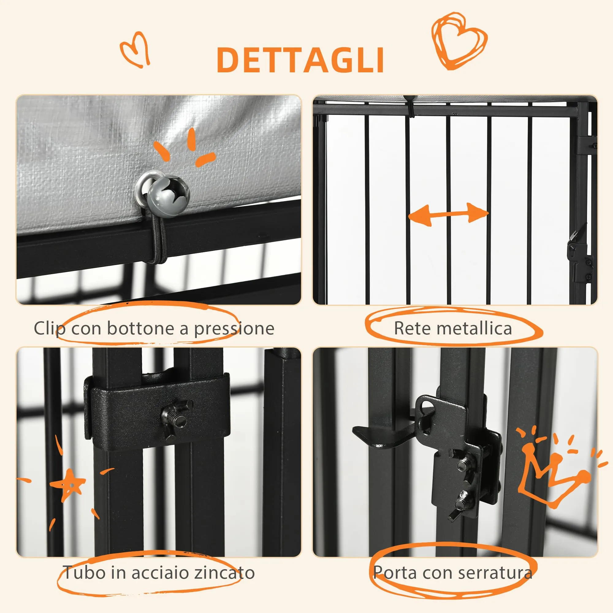 PawHut Recinto per Cani Taglia Piccola e Media con Tettuccio 122x122x138cm - immagine 6