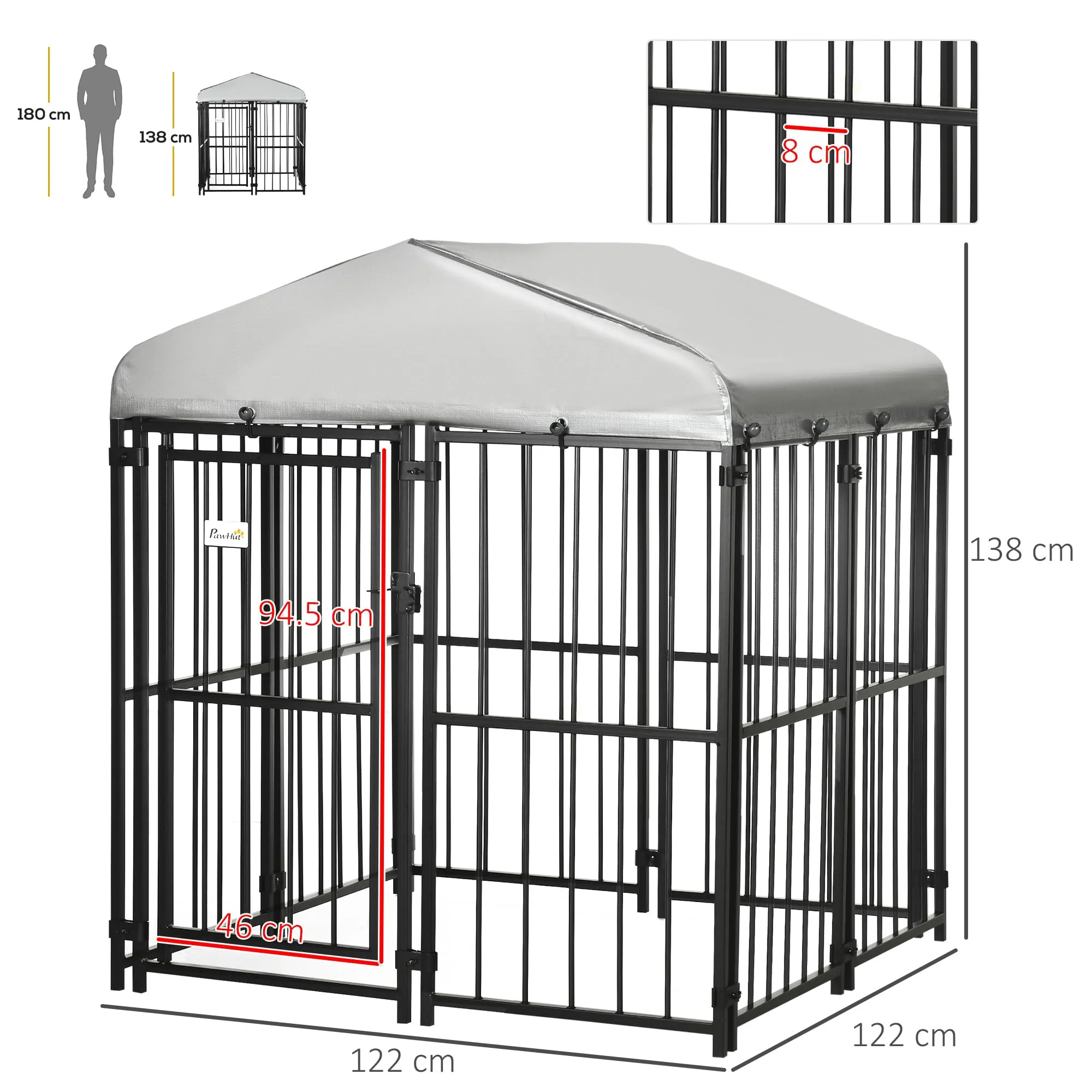 PawHut Recinto per Cani Taglia Piccola e Media con Tettuccio 122x122x138cm - immagine 7
