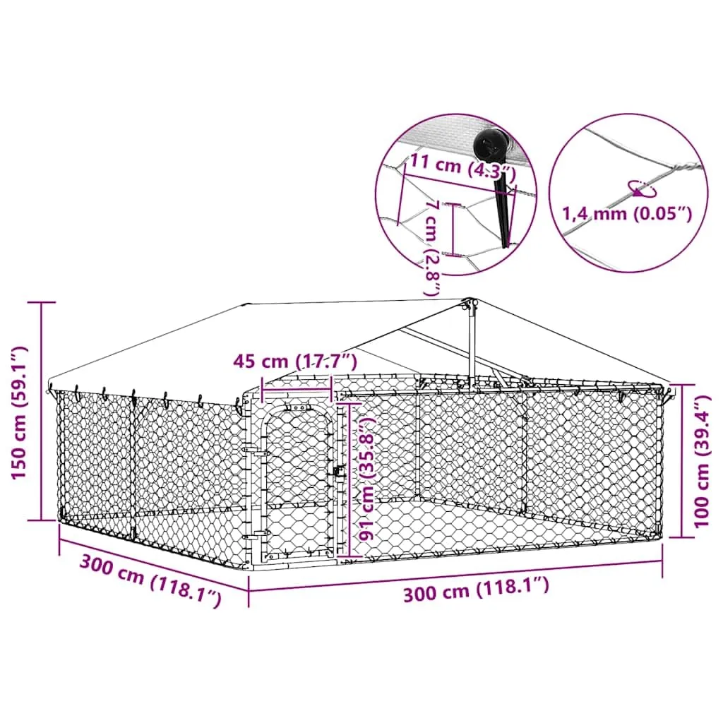 Gabbia per Cani da Esterno con Tetto 300x300x150 cm - immagine 3