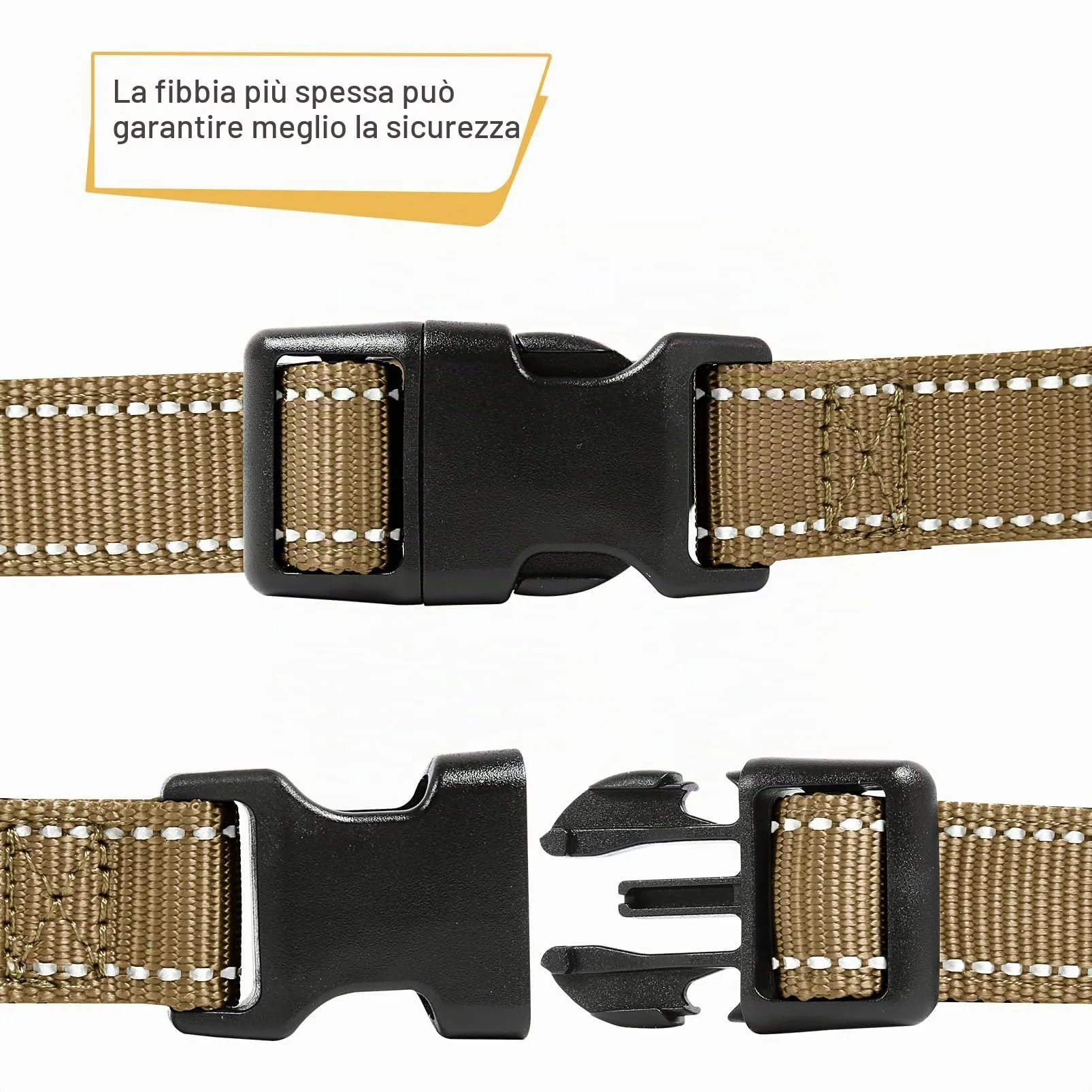 HEELE Collare per Cani, Collare Cane Riflettente Imbottito Nylon Regolabile Traspirante Collari per Cani di Taglia Piccola, Marrone, XS(20-30cm) - immagine 3