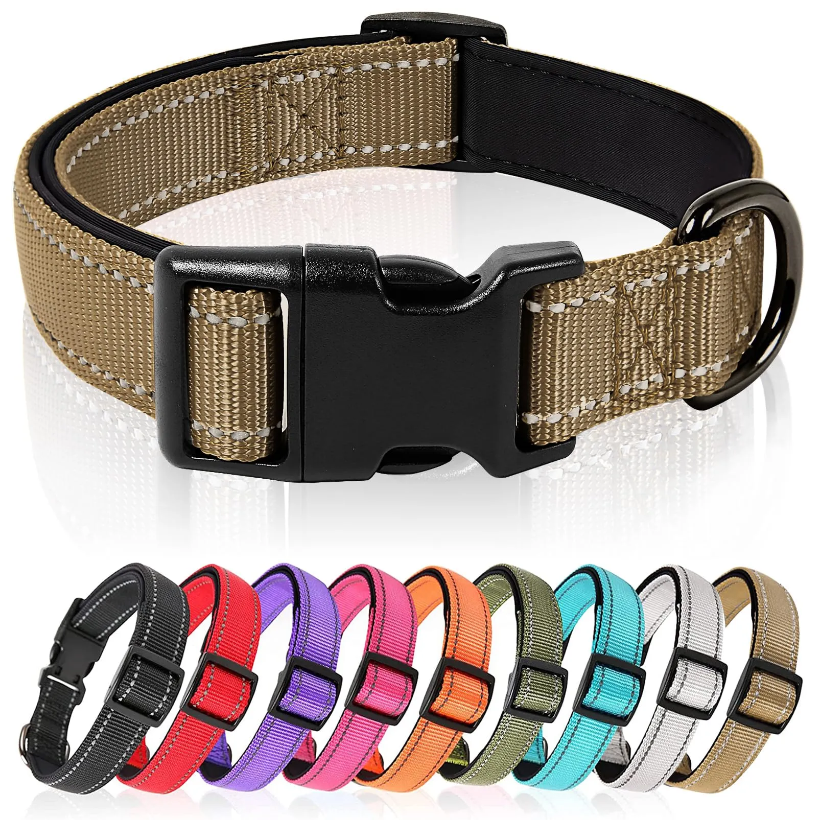 HEELE Collare per Cani, Collare Cane Riflettente Imbottito Nylon Regolabile Traspirante Collari per Cani di Taglia Media, Marrone, M(34-52cm) - immagine 1