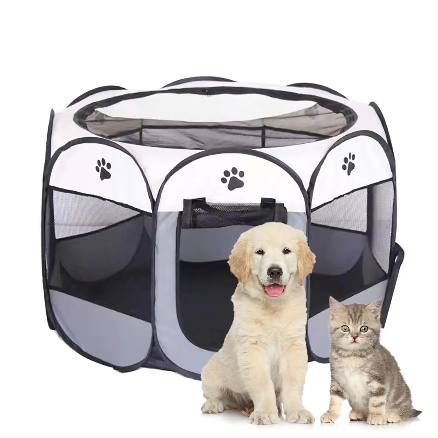 Duscdesp Recinto Portatile per Cani e Cuccioli - Uso Interno ed Esterno, Impermeabile in Tessuto Oxford - Adatto a Gatti e Conigli di Piccole Dimensioni (Grigi) - immagine 1