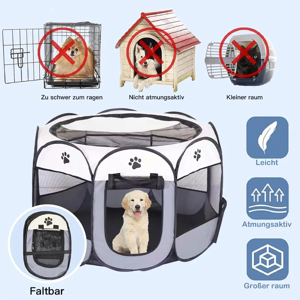 Duscdesp Recinto Portatile per Cani e Cuccioli - Uso Interno ed Esterno, Impermeabile in Tessuto Oxford - Adatto a Gatti e Conigli di Piccole Dimensioni (Grigi) - immagine 3