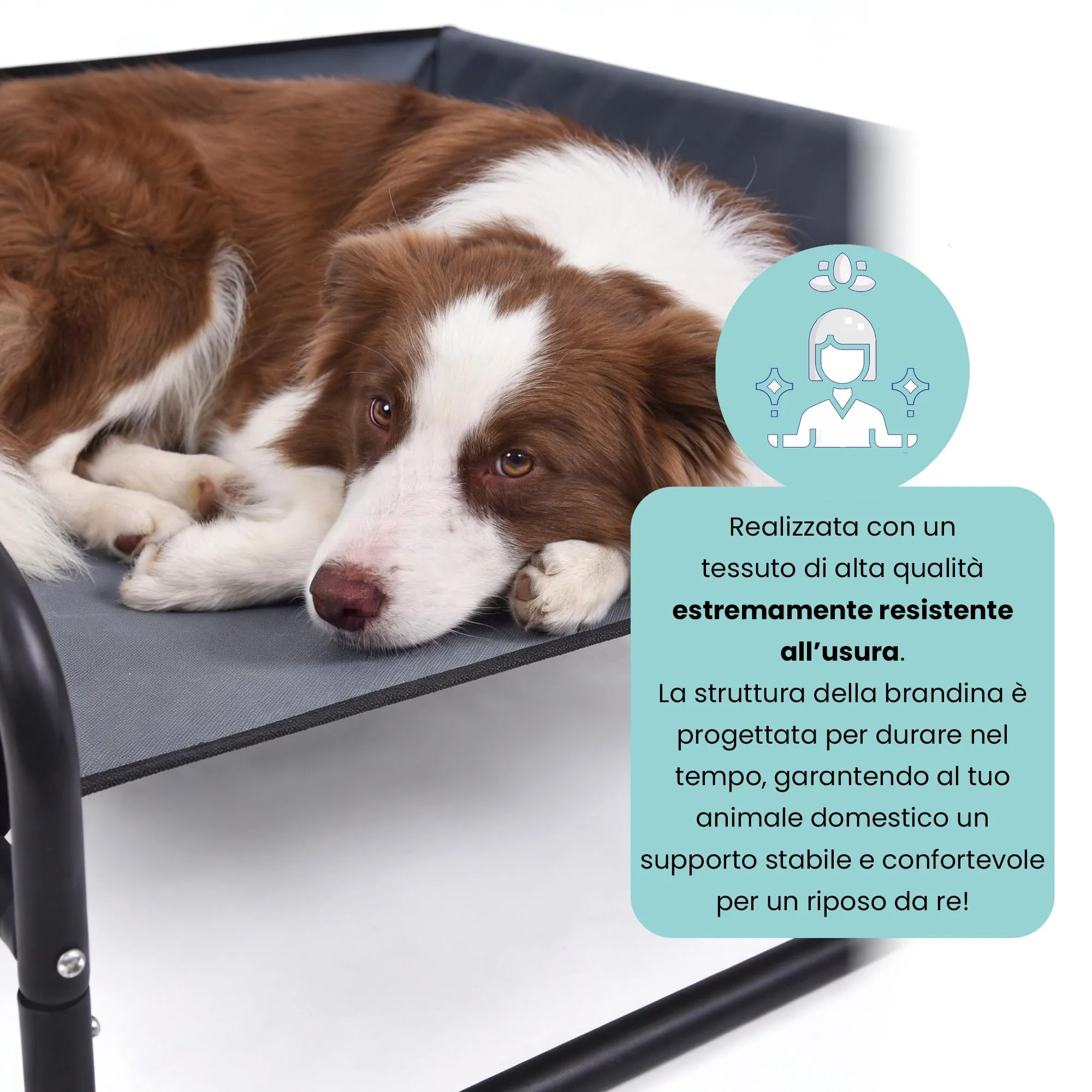 Italian Bed Linen Brandina per Cani e Gatti Comfort – Brandina Rialzata Waterproof e Traspirante, Letto per Animali Impermeabile e Resistente, Facile da Montare, Grigio, 85x85x33cm - immagine 3