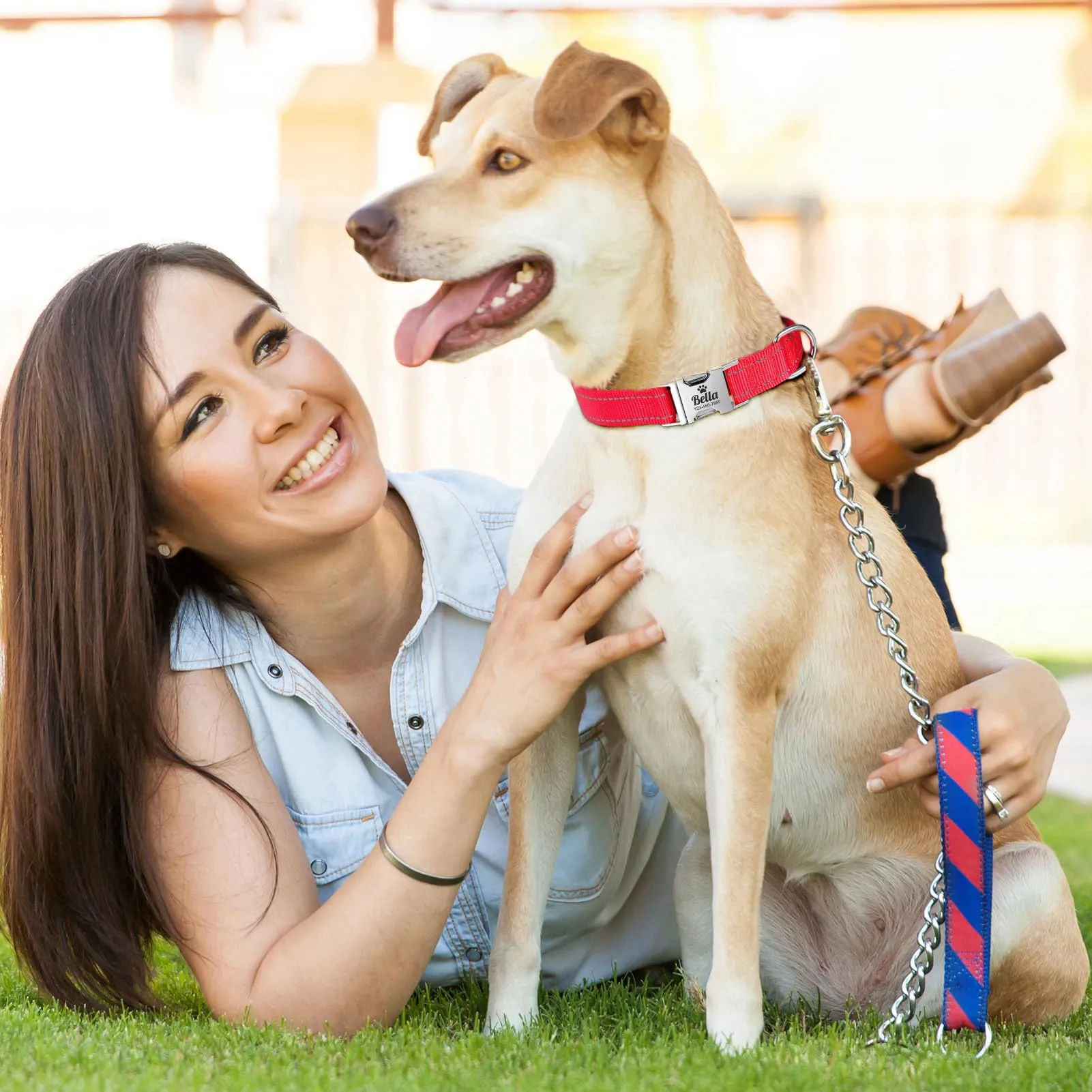 Collare per Cani personalizzato per Cani di Media Taglia - Collare per Cani Riflettente Con Nome E Numero di Telefono inciso, Collari per Animali in Nylon Con Sgancio Rapido E Fibbia in Metallo - immagine 2