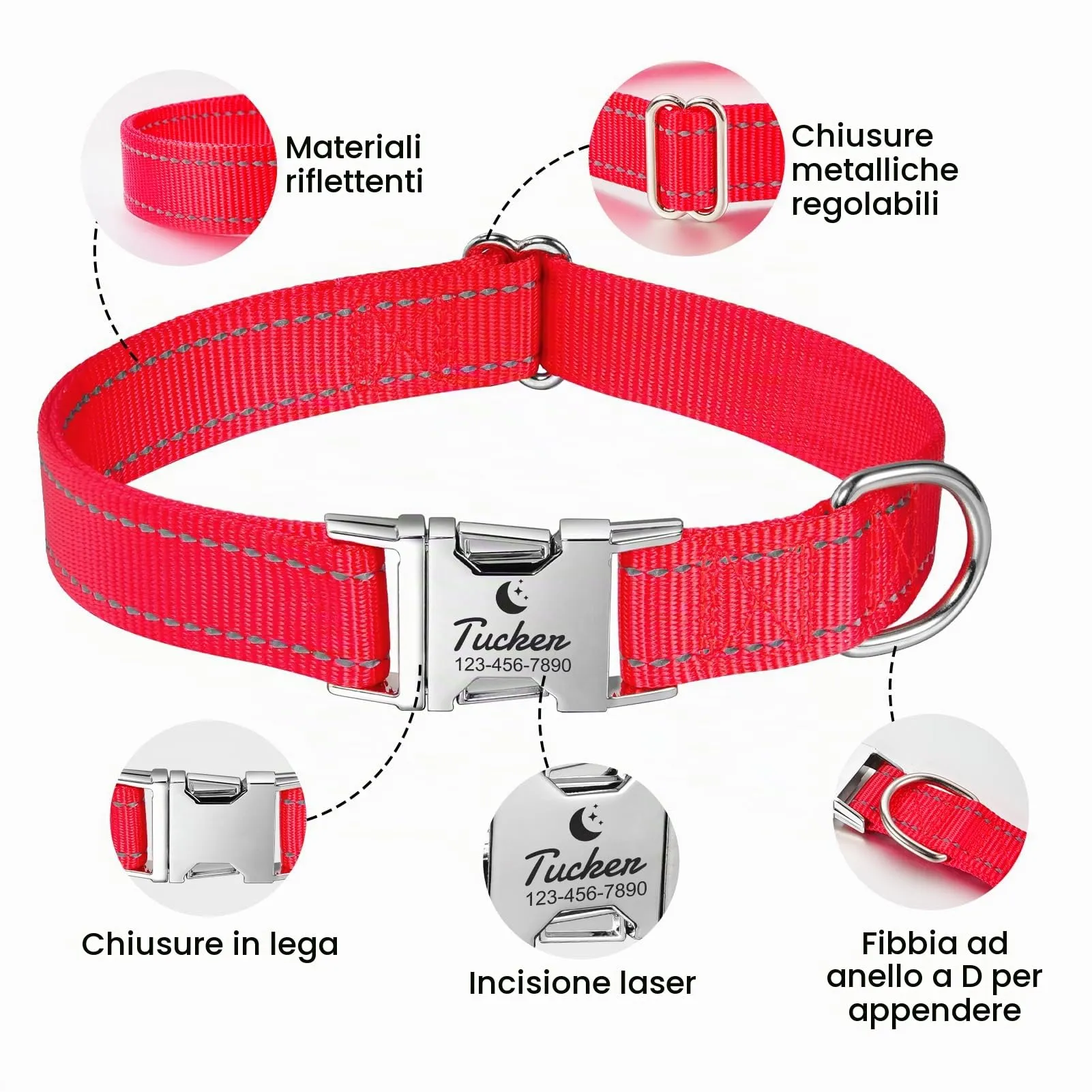 Collare per Cani personalizzato per Cani di Media Taglia - Collare per Cani Riflettente Con Nome E Numero di Telefono inciso, Collari per Animali in Nylon Con Sgancio Rapido E Fibbia in Metallo - immagine 3