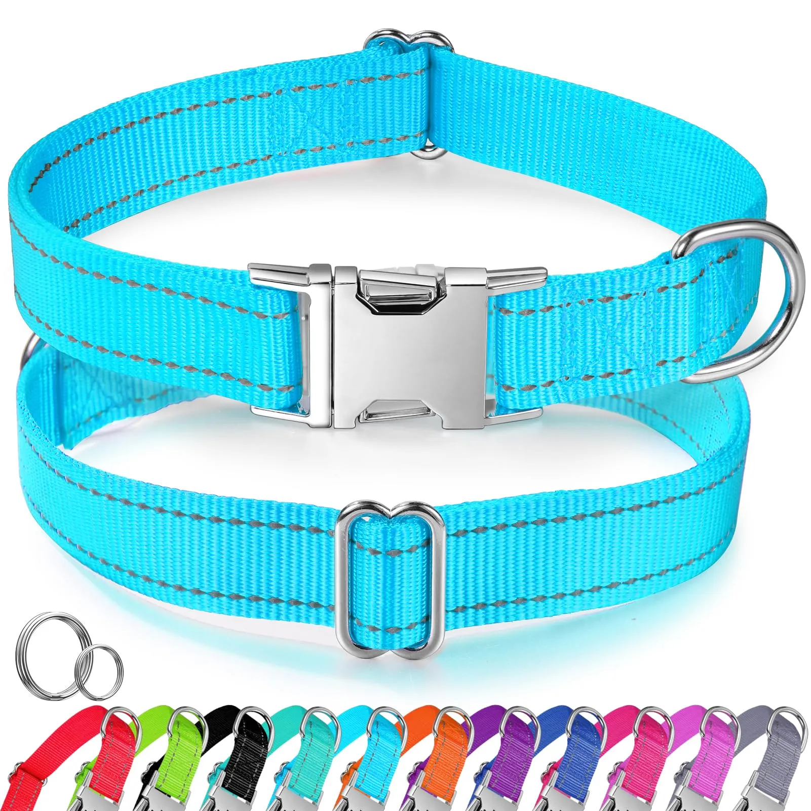 Collare per Cane in Nylon Riflettente Personalizzato, Collana con nome e numero di telefono incisi, Fibbia Staccabile Durevole, Collari Di Regolabili per Cani Di Piccola, Media e Grande Taglia - immagine 1
