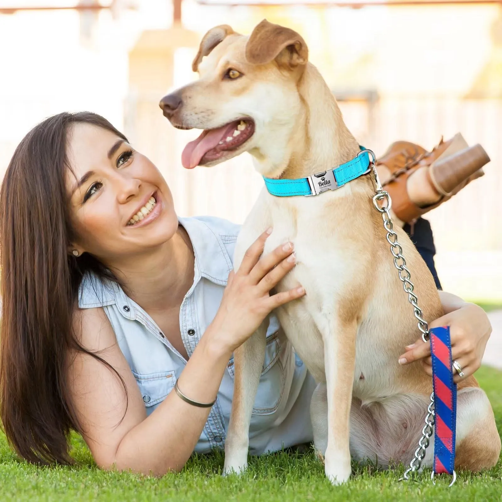 Riflettente Collare Cani Personalizzato - Collare Cane Gatto Con Nome E Numero di Telefono inciso, Collari per Animali in Nylon Con Sgancio Rapido E Fibbia in Metallo - immagine 2