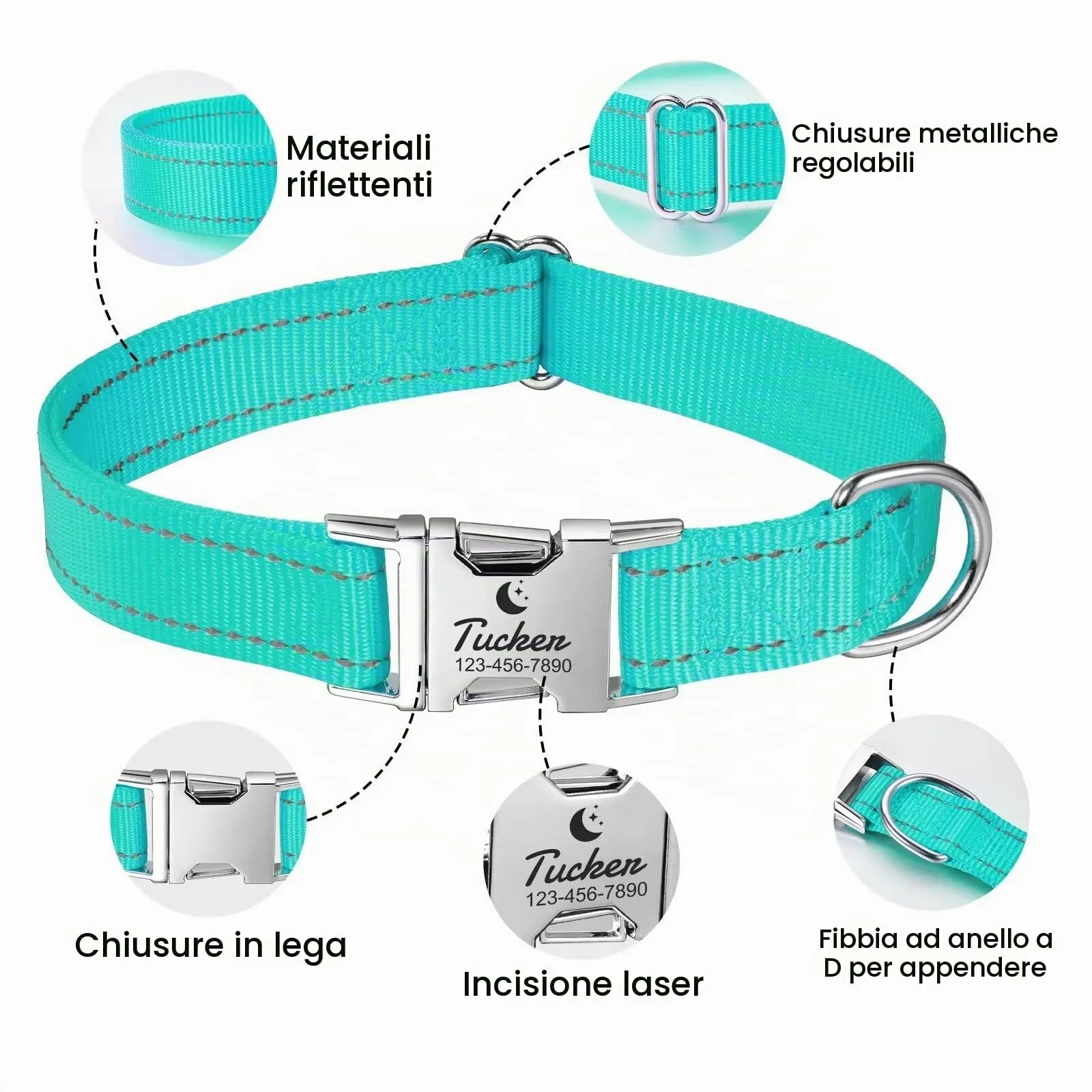 Riflettente Collare Cani Personalizzato - Collare Cane Gatto Con Nome E Numero di Telefono inciso, Collari per Animali in Nylon Con Sgancio Rapido E Fibbia in Metallo - immagine 4