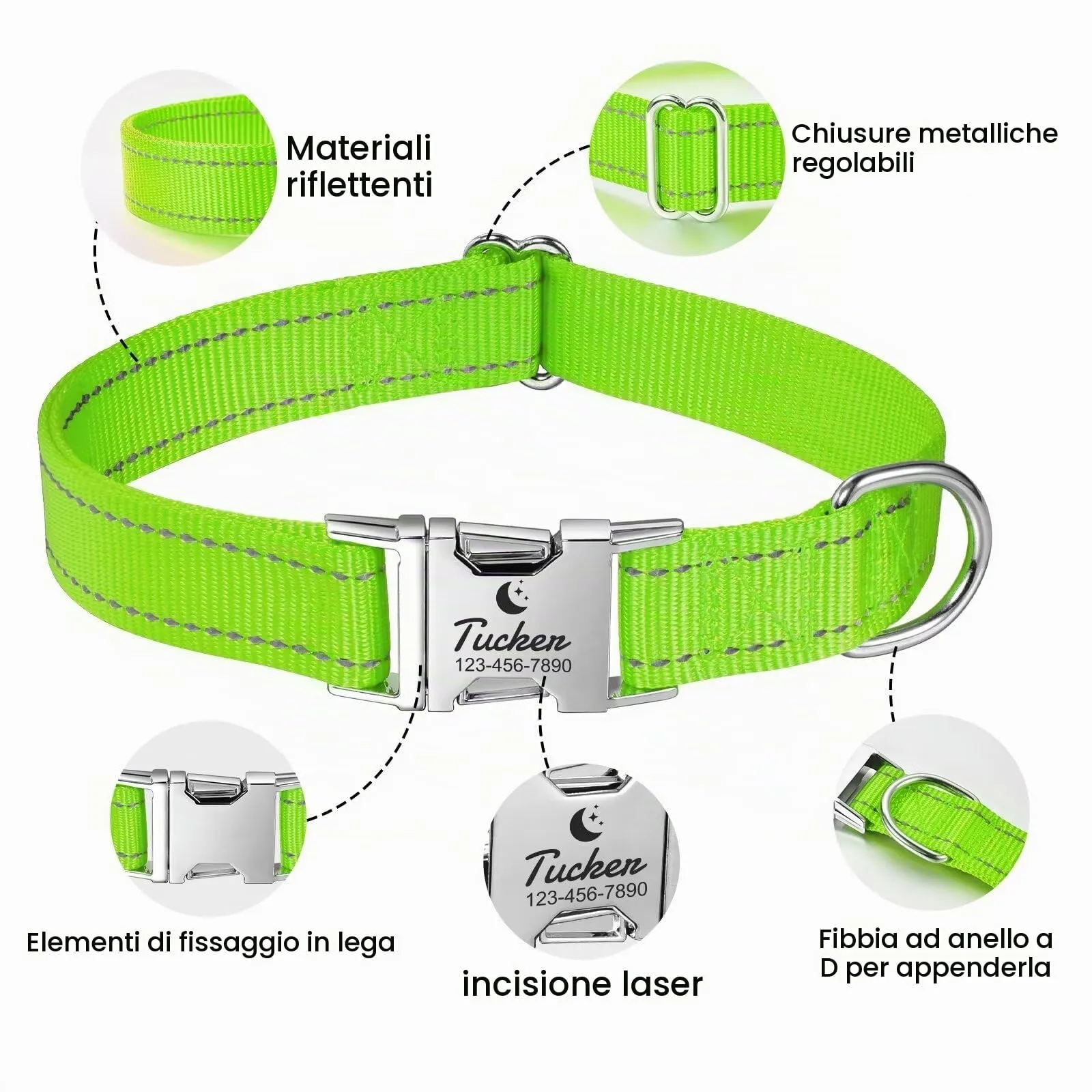 Collare Cane personalizzato - Collare gatto Riflettente Con Nome E Numero di Telefono inciso, Collari per Animali in Nylon Con Sgancio Rapido E Fibbia in Metallo - immagine 3