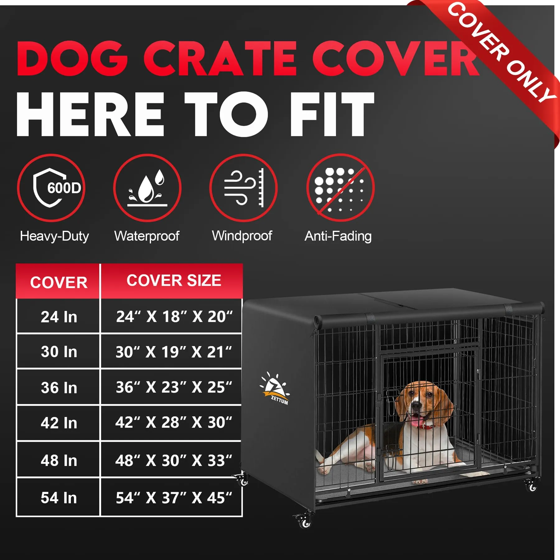 Zettum Copertura Gabbia Cani 90 cm, Impermeabile e Resistente, Tessuto Oxford 600D, Universale (91 x 58 x 63 CM) - immagine 3