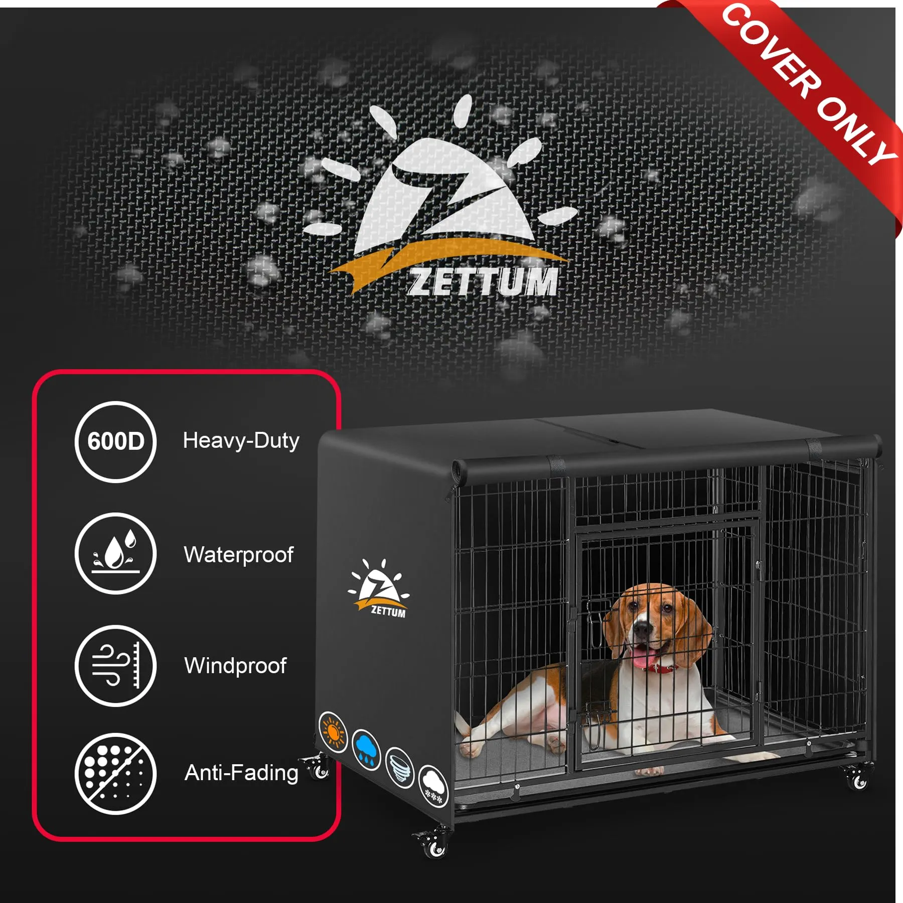 Zettum Copertura Gabbia Cani 90 cm, Impermeabile e Resistente, Tessuto Oxford 600D, Universale (91 x 58 x 63 CM) - immagine 4