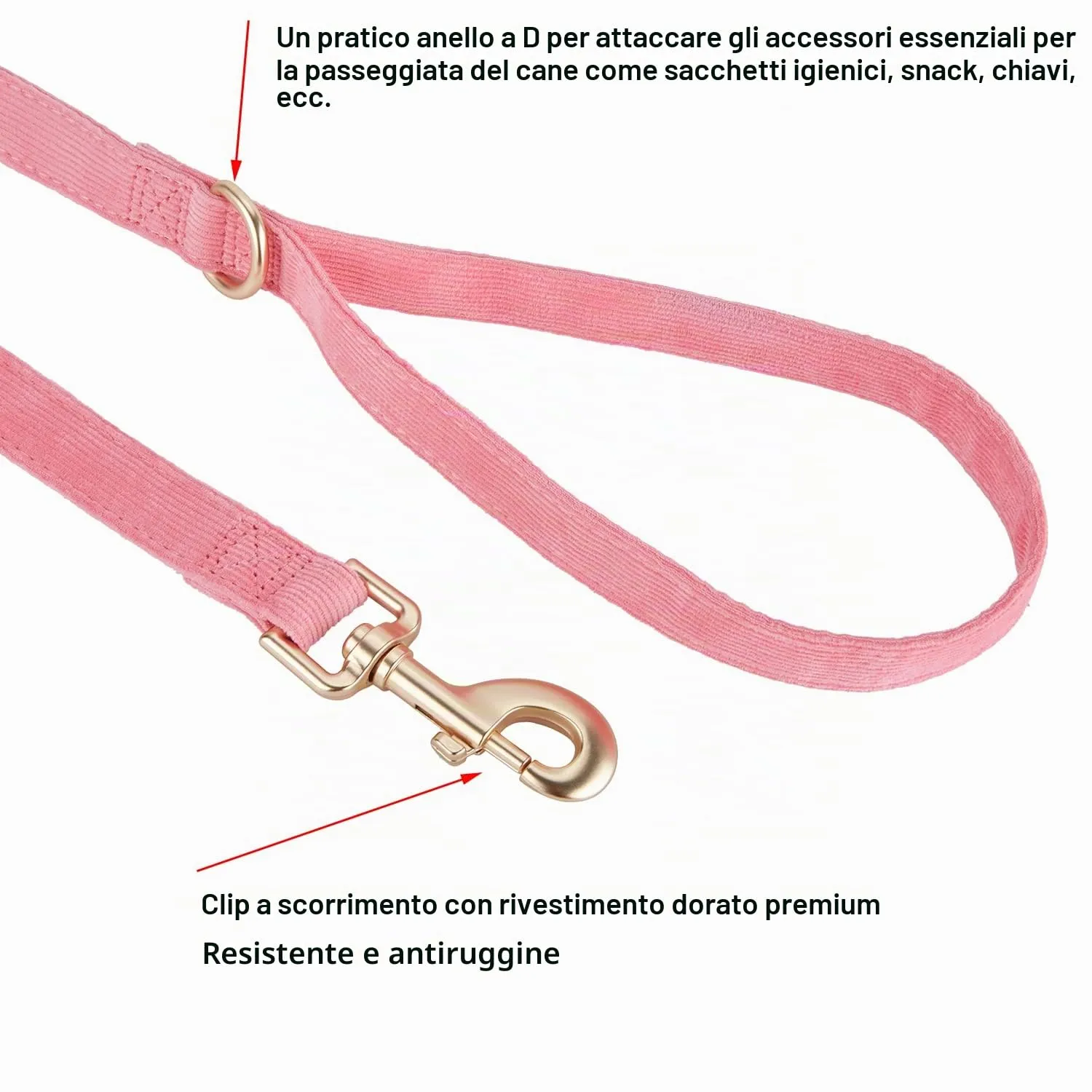 YUDOTE Set di collare e guinzaglio per cani grande, morbido collare in velluto a coste non irritante, combo abbinato per passeggiate quotidiane, rosa - immagine 6