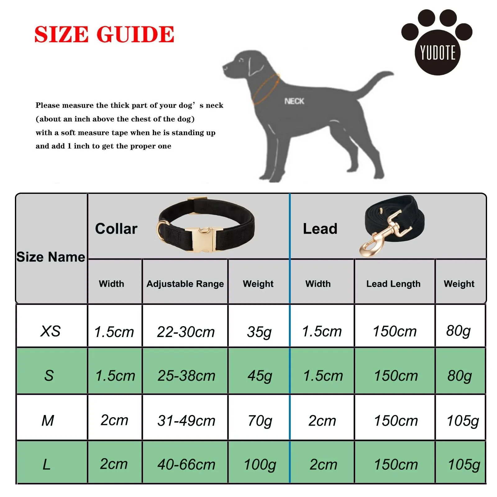 YUDOTE Set di Collare e Guinzaglio per Cani Piccolo, Morbido Collare e Guinzaglio in Corduroy Non Irritante Combinazione Abbinata per Passeggiate Quotidiane, Nero - immagine 2