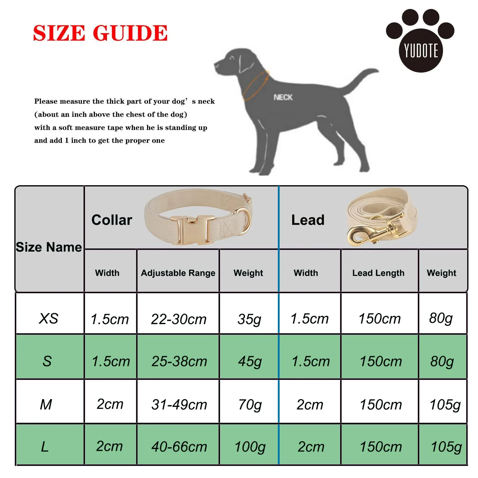 YUDOTE Set di Collare e Guinzaglio per Cani Grande, Morbido Collare e Guinzaglio in Corduroy Non Irritante Combinazione Abbinata per Passeggiate Quotidiane, Bianco Crema - immagine 2