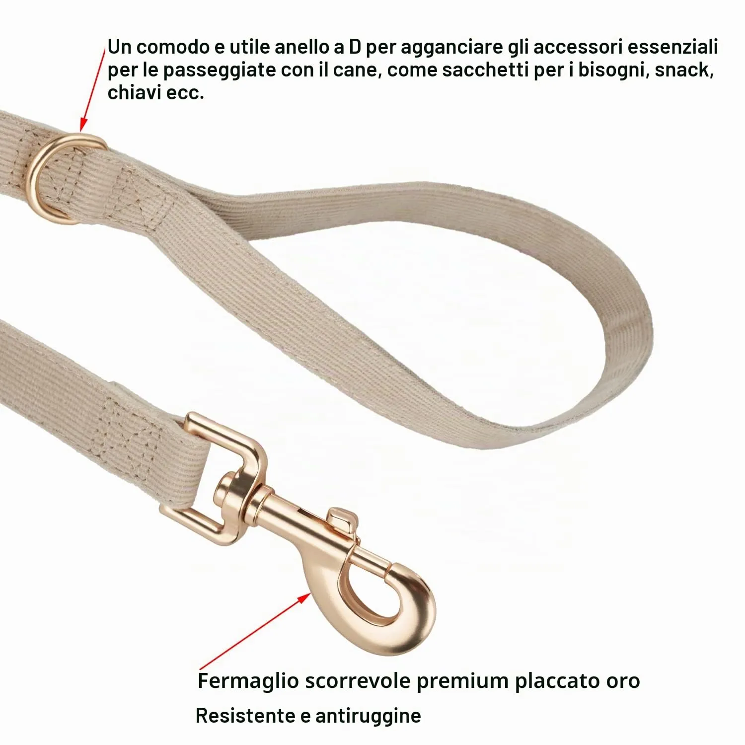 YUDOTE Set di Collare e Guinzaglio per Cani Grande, Morbido Collare e Guinzaglio in Corduroy Non Irritante Combinazione Abbinata per Passeggiate Quotidiane, Bianco Crema - immagine 6