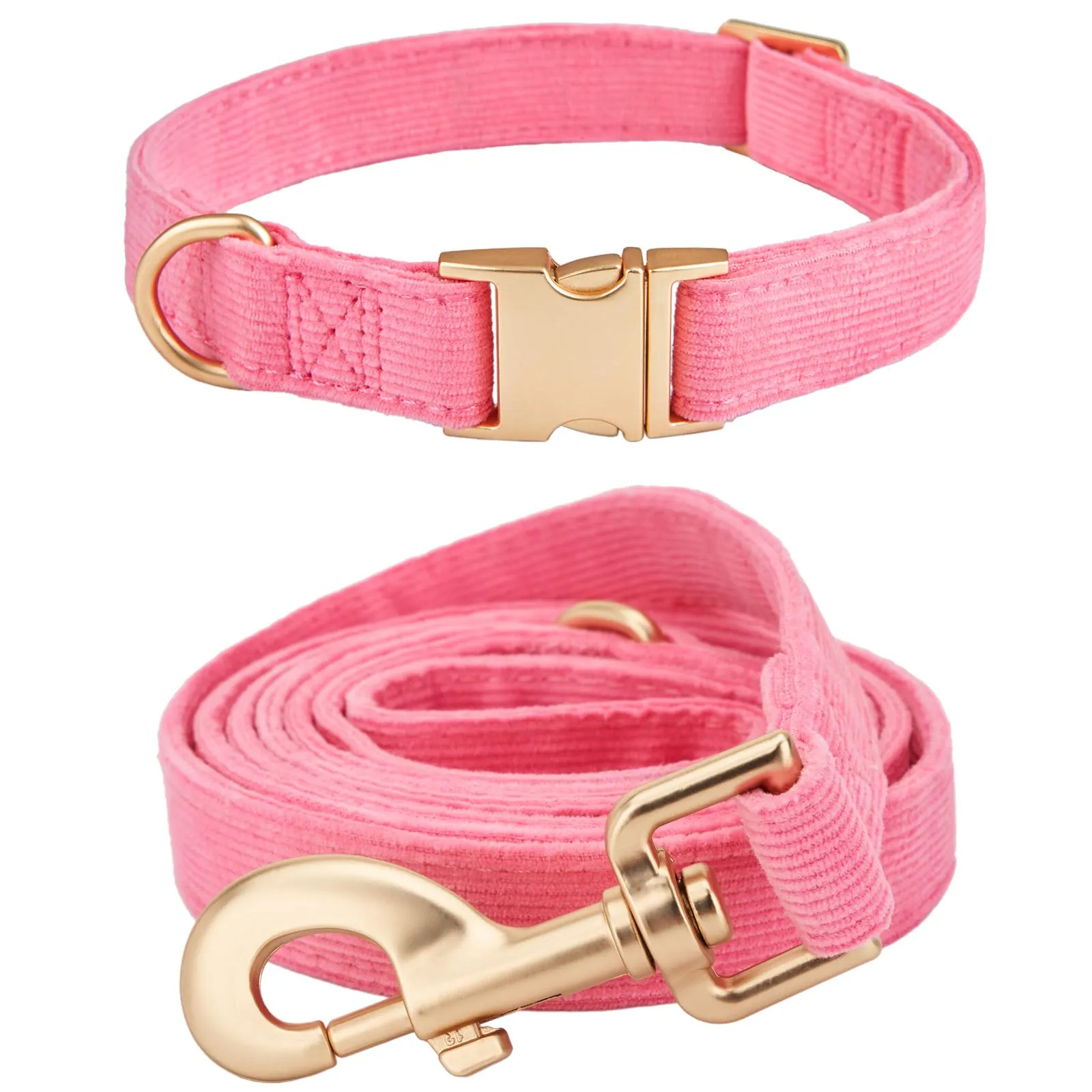 YUDOTE Set di Collare e Guinzaglio per Cani Piccolo, Morbido Collare e Guinzaglio in Corduroy Non Irritante Combinazione Abbinata per Passeggiate Quotidiane, Rosa Chiaro - immagine 1