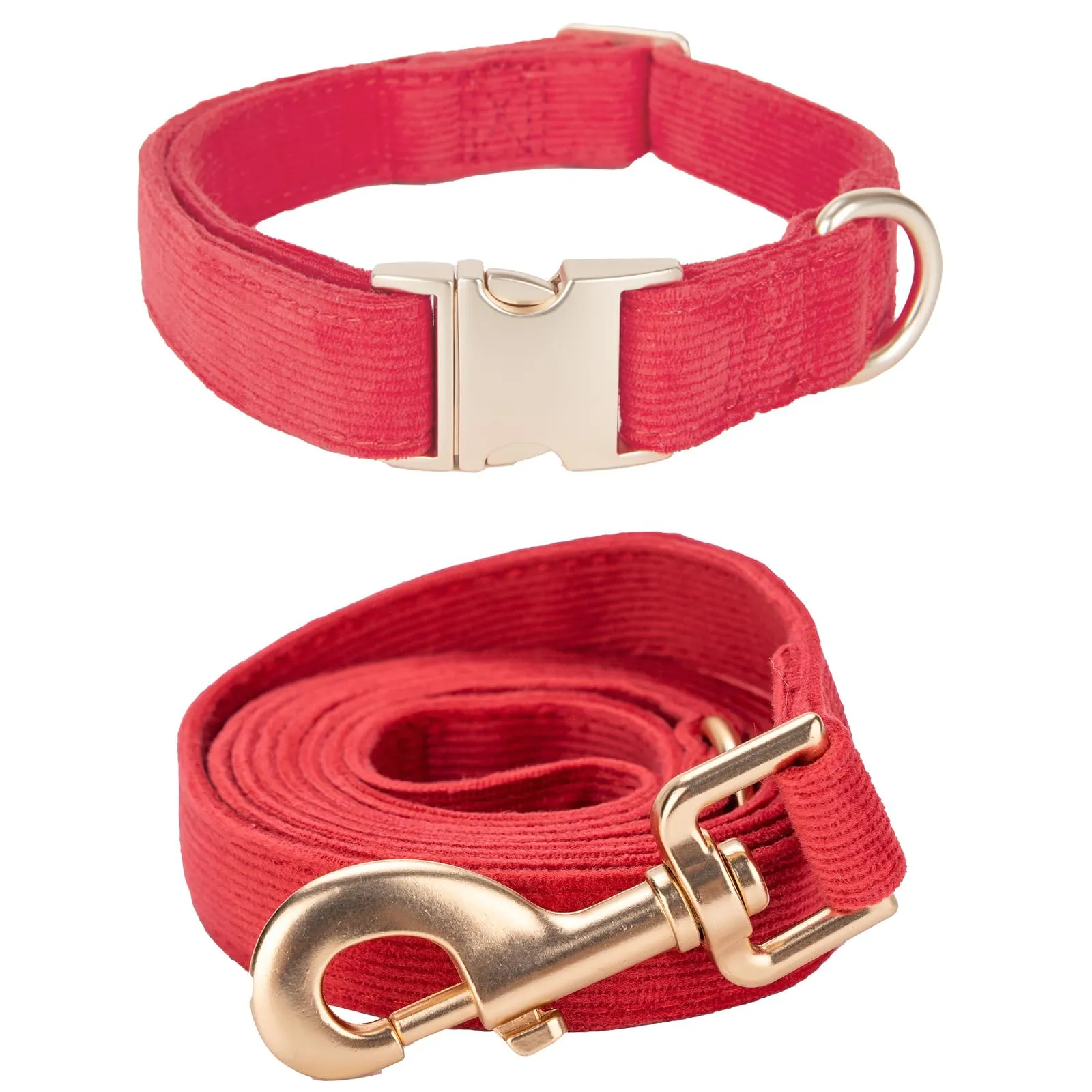 YUDOTE Set di Collare e Guinzaglio per Cani Grande, Morbido Collare e Guinzaglio in Corduroy Non Irritante Combinazione Abbinata per Passeggiate Quotidiane, Rosso - immagine 1