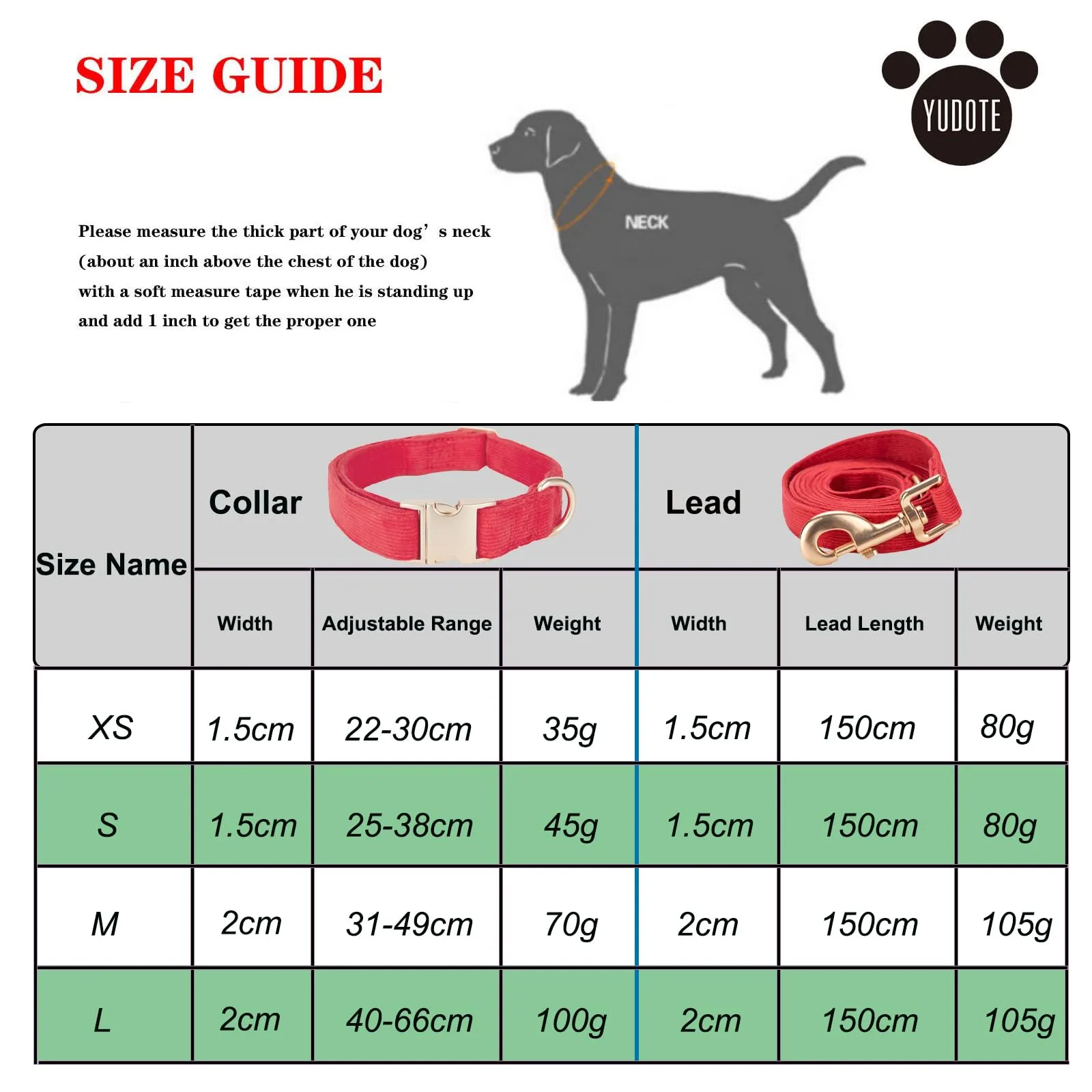 YUDOTE Set di Collare e Guinzaglio per Cani Grande, Morbido Collare e Guinzaglio in Corduroy Non Irritante Combinazione Abbinata per Passeggiate Quotidiane, Rosso - immagine 4