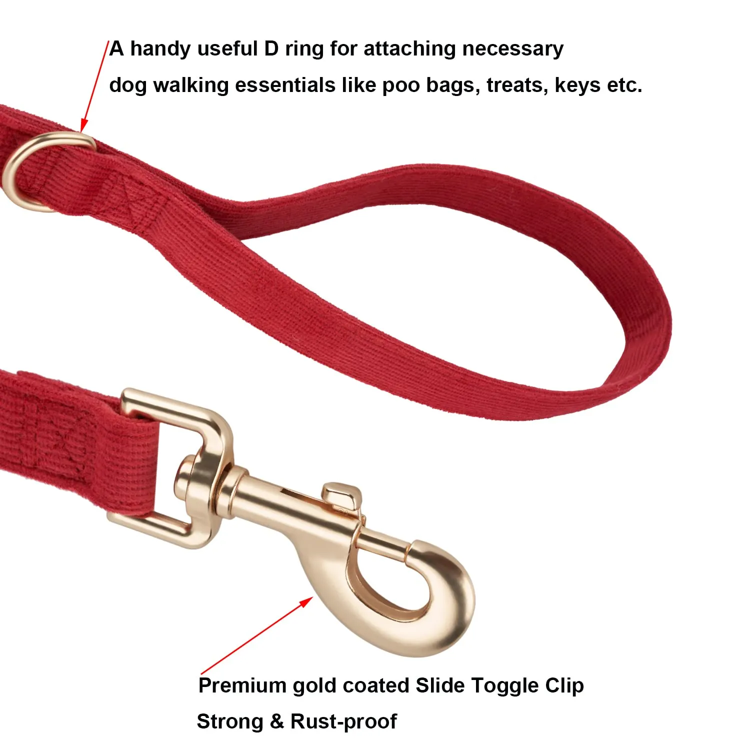 YUDOTE Set di Collare e Guinzaglio per Cani Grande, Morbido Collare e Guinzaglio in Corduroy Non Irritante Combinazione Abbinata per Passeggiate Quotidiane, Rosso - immagine 6