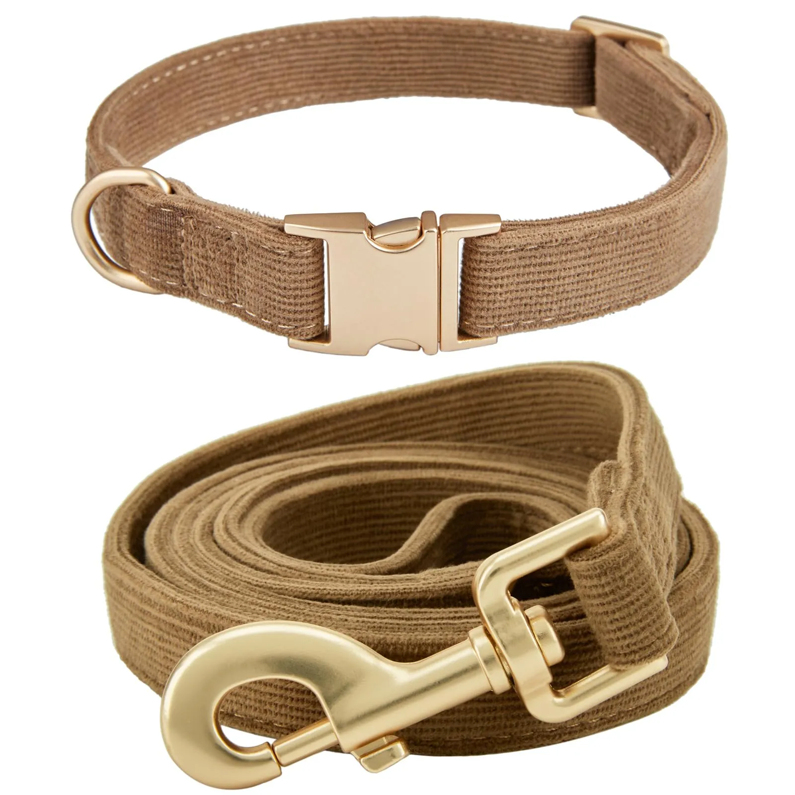 YUDOTE Set di Collare e Guinzaglio per Cani Grande, Morbido Collare e Guinzaglio in Corduroy Non Irritante Combinazione Abbinata per Passeggiate Quotidiane, Marrone - immagine 1