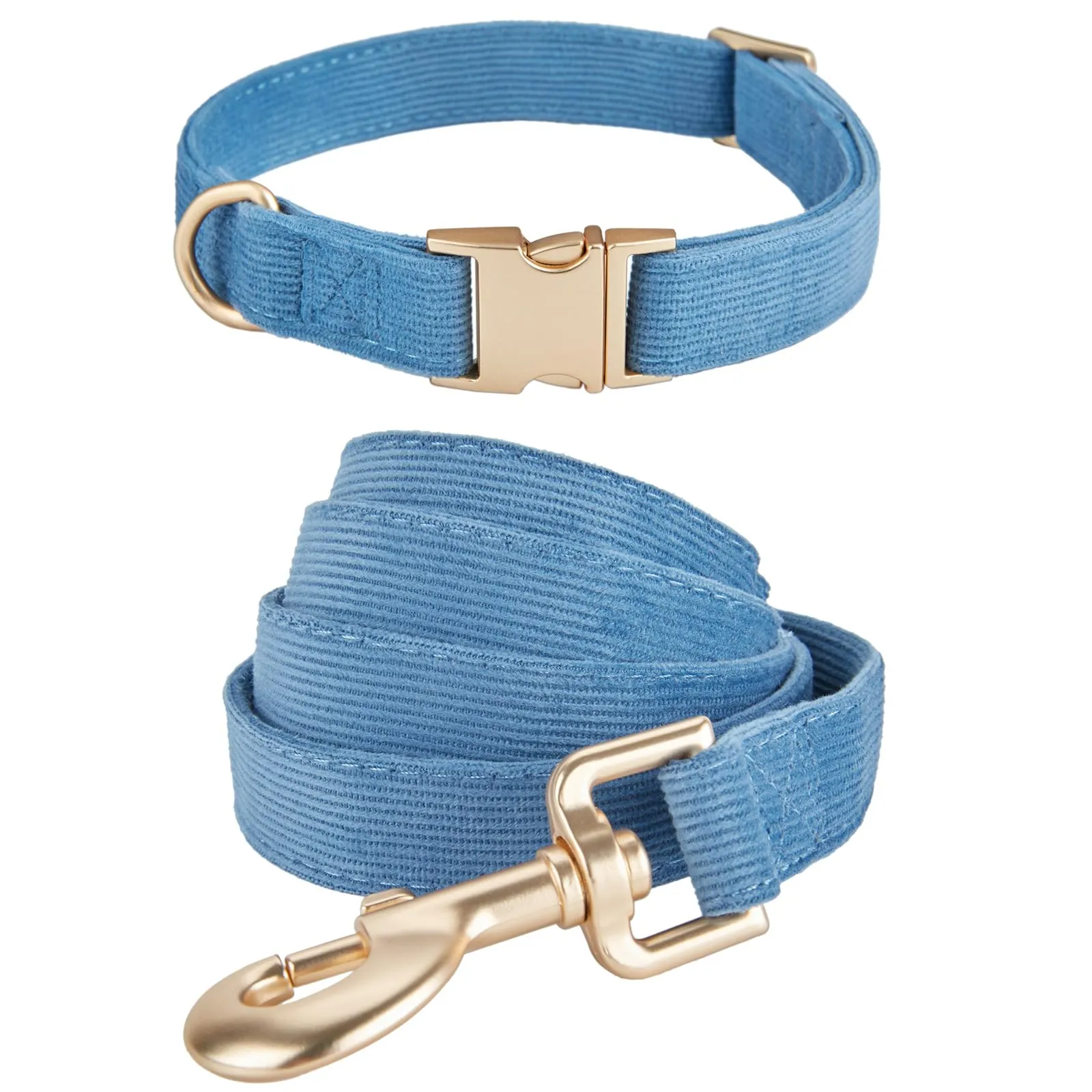 YUDOTE Set di Collare e Guinzaglio per Cani Grande, Morbido Collare e Guinzaglio in Corduroy Non Irritante Combinazione Abbinata per Passeggiate Quotidiane, Blu - immagine 1