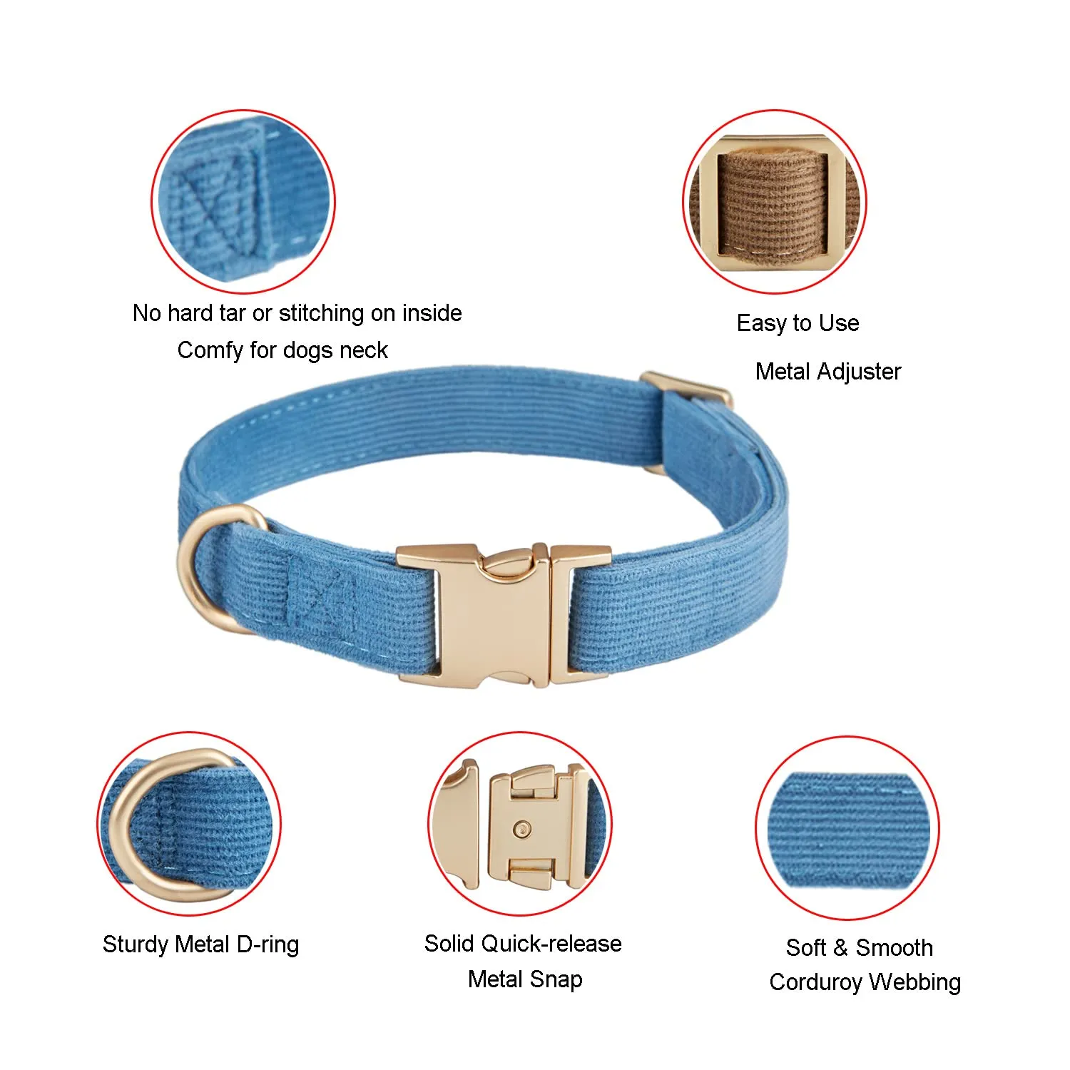 YUDOTE Set di Collare e Guinzaglio per Cani Grande, Morbido Collare e Guinzaglio in Corduroy Non Irritante Combinazione Abbinata per Passeggiate Quotidiane, Blu - immagine 6