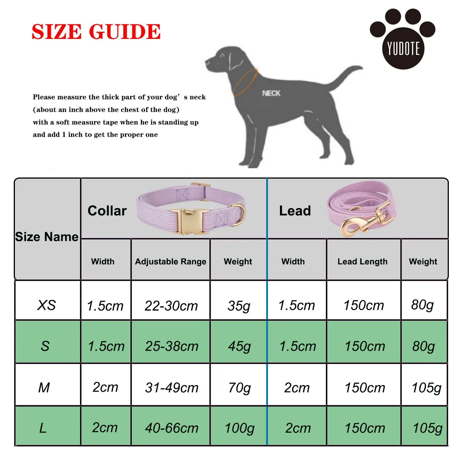YUDOTE Set di Collare e Guinzaglio per Cani Grande, Morbido Collare e Guinzaglio in Corduroy Non Irritante Combinazione Abbinata per Passeggiate Quotidiane, Viola - immagine 2