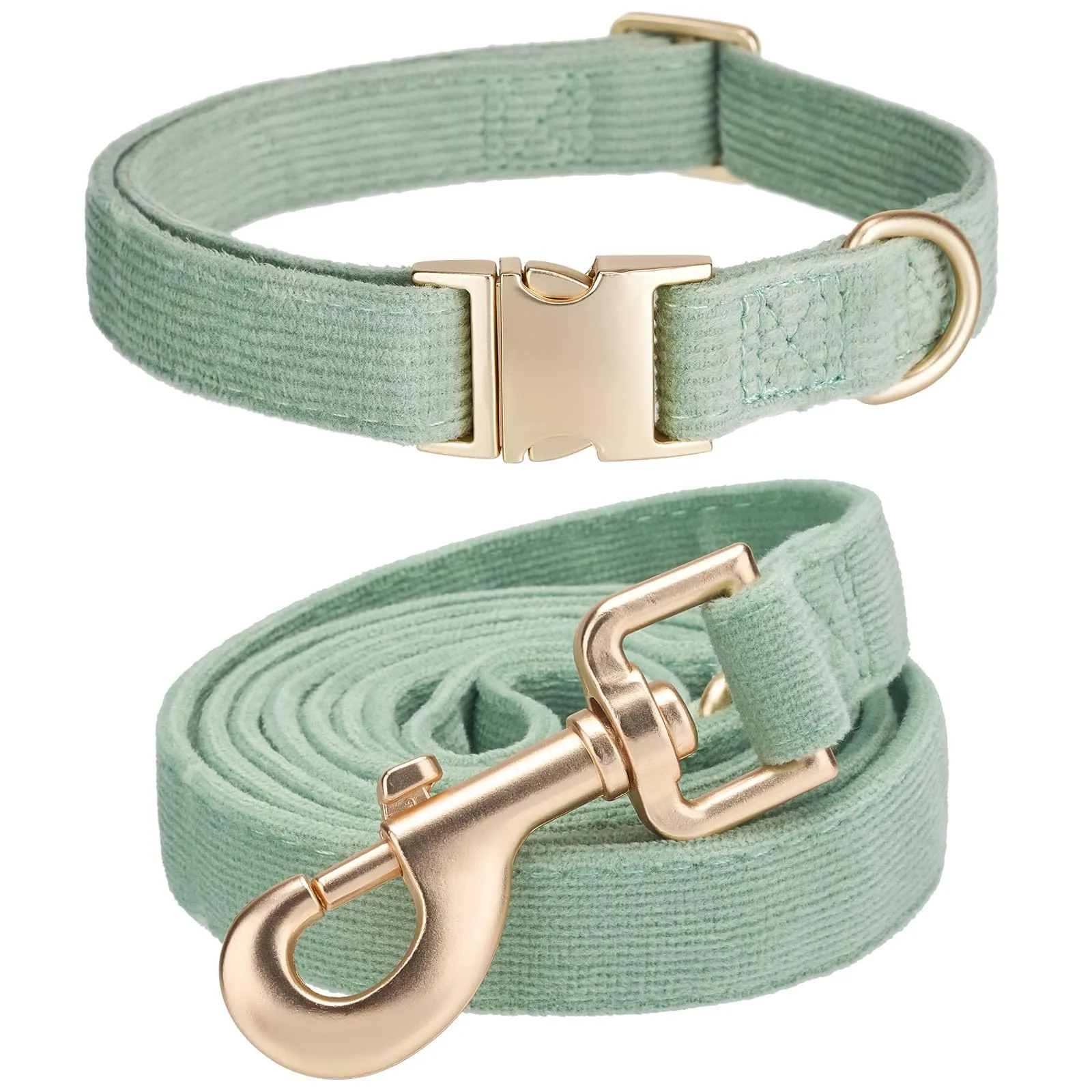 YUDOTE Set collare e guinzaglio per cani grande, morbido, non irritante, in velluto a coste, combinato abbinato per passeggiate quotidiane, verde salvia - immagine 1