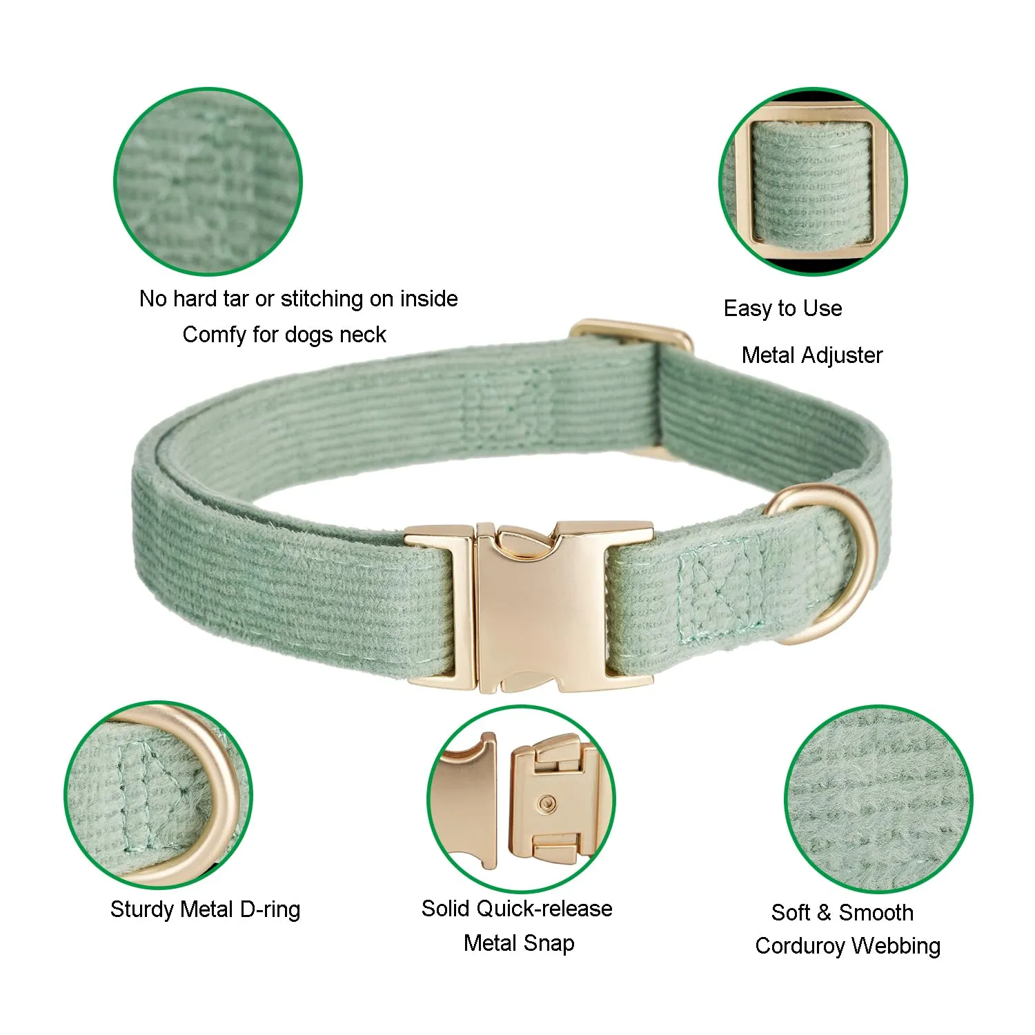 YUDOTE Set collare e guinzaglio per cani grande, morbido, non irritante, in velluto a coste, combinato abbinato per passeggiate quotidiane, verde salvia - immagine 4