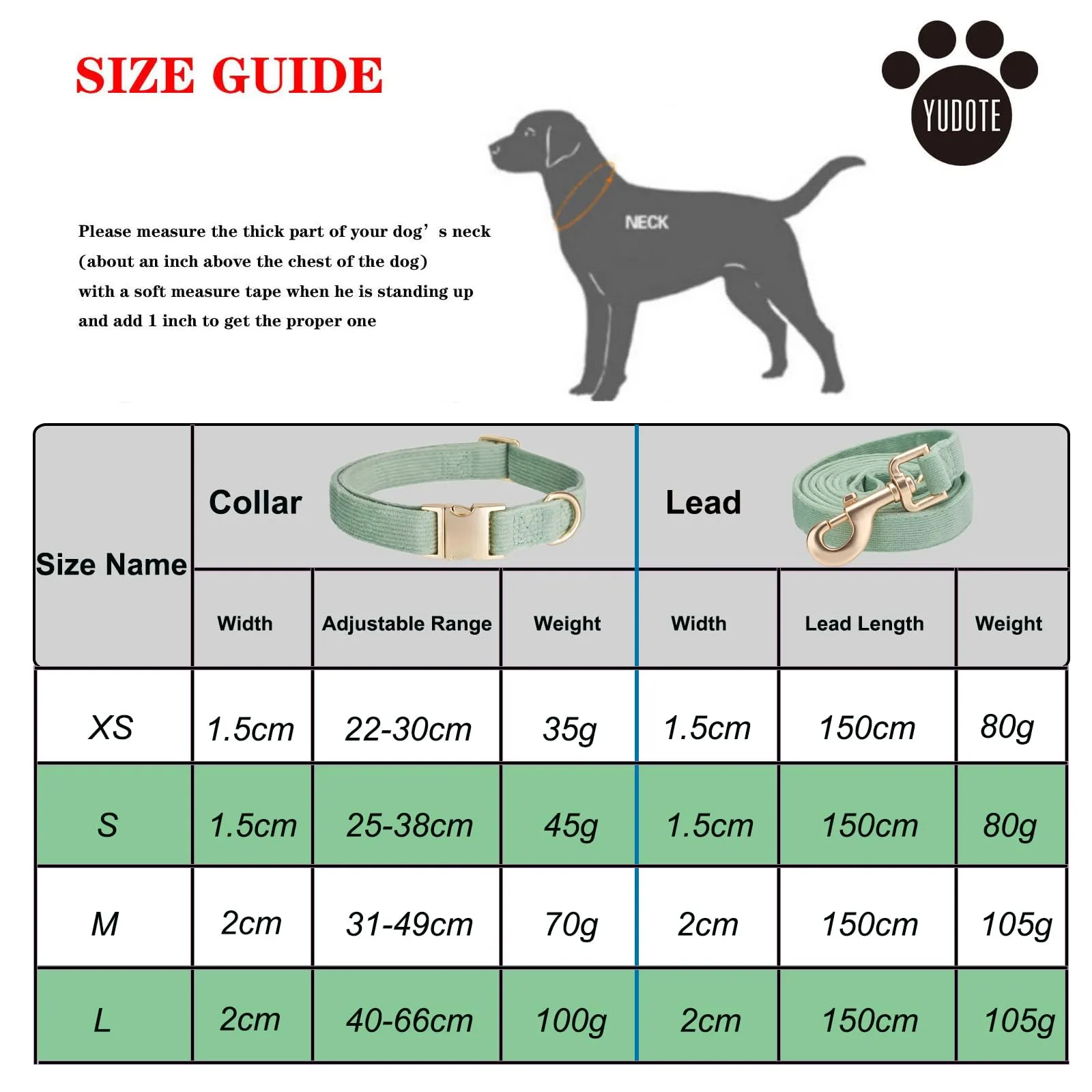 YUDOTE Set di Collare e Guinzaglio per Cani Medio, Morbido Collare e Guinzaglio in Corduroy Non Irritante, Combinazione Abbinata per Passeggiate Quotidiane, Verde Salvia - immagine 3