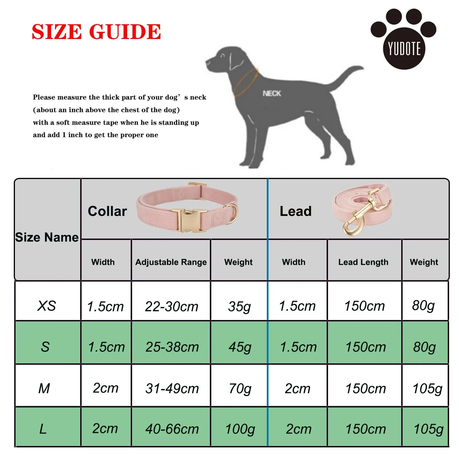 YUDOTE Set di Collare e Guinzaglio per Cani Grande, Morbido Collare e Guinzaglio in Corduroy Non Irritante Combinazione Abbinata per Passeggiate Quotidiane, Rosa Chiaro - immagine 3