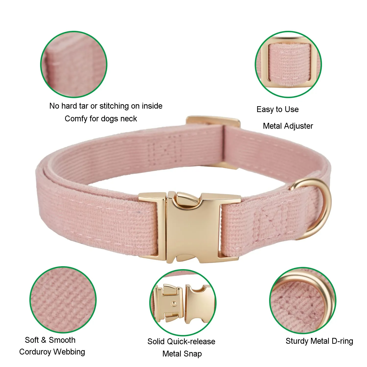 YUDOTE Set di Collare e Guinzaglio per Cani Grande, Morbido Collare e Guinzaglio in Corduroy Non Irritante Combinazione Abbinata per Passeggiate Quotidiane, Rosa Chiaro - immagine 4