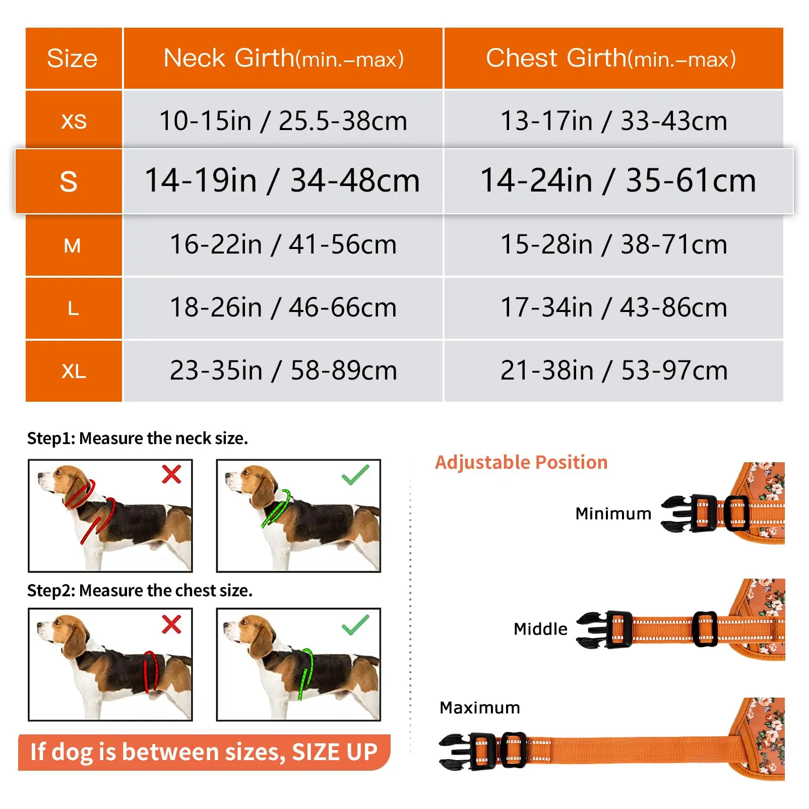 HEELE Pettorina Cane con Motivo Stampato, Riflettente Pettorina Addestramento Cani Anti Tiro con 2 Ganci in Metallo + Comodo Maniglia, Gilet per Cani Regolabile per Camminare, Fiori-Arancione, S - immagine 3